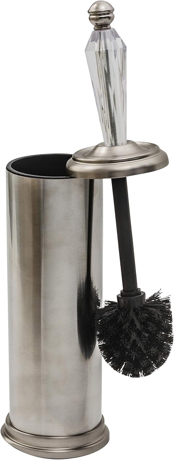 Splash Home Tammy Stainless Steel Toilet Brush with Holder, Durable Bowl Scrubber with Splash Protective Disc Design -