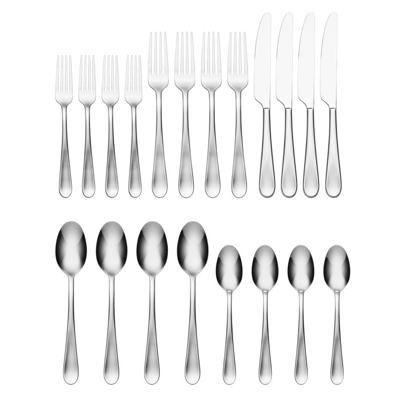 Oneida Silverware Set, Grant 20 Piece Everyday Flatware Set, Service For 4, 18/0 Stainless Steel, Dishwasher Safe, Knives Spoons And Forks Set, Dishwasher Safe, Home And Kitchen (Silver, 20 Pieces)