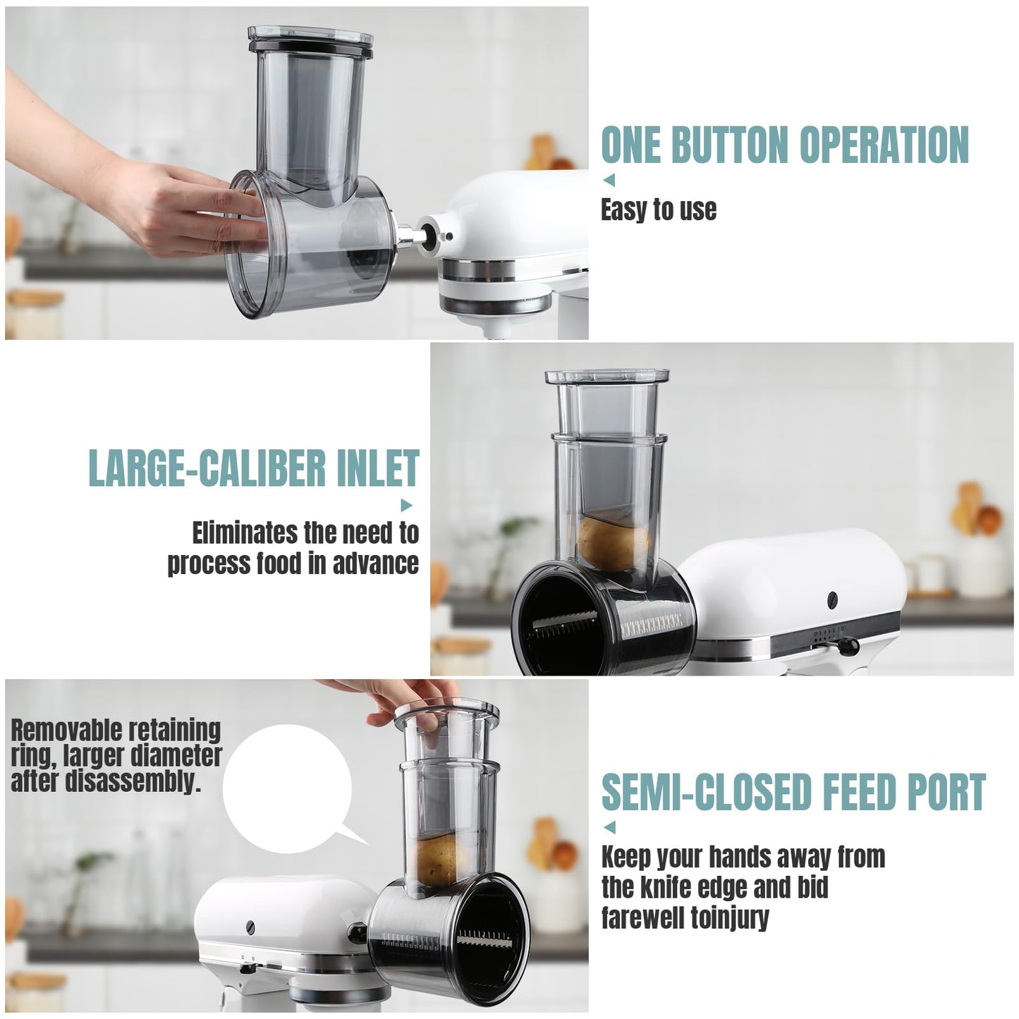 Stainless Steel Slicer Shredder Attachments for KitchenAid Stand Mixers, Vegetable Shredder, Cheese Grater, Salad Maker, Food Slicers Chopper Grinding Powder Accessories with Detachable 5 Blades
