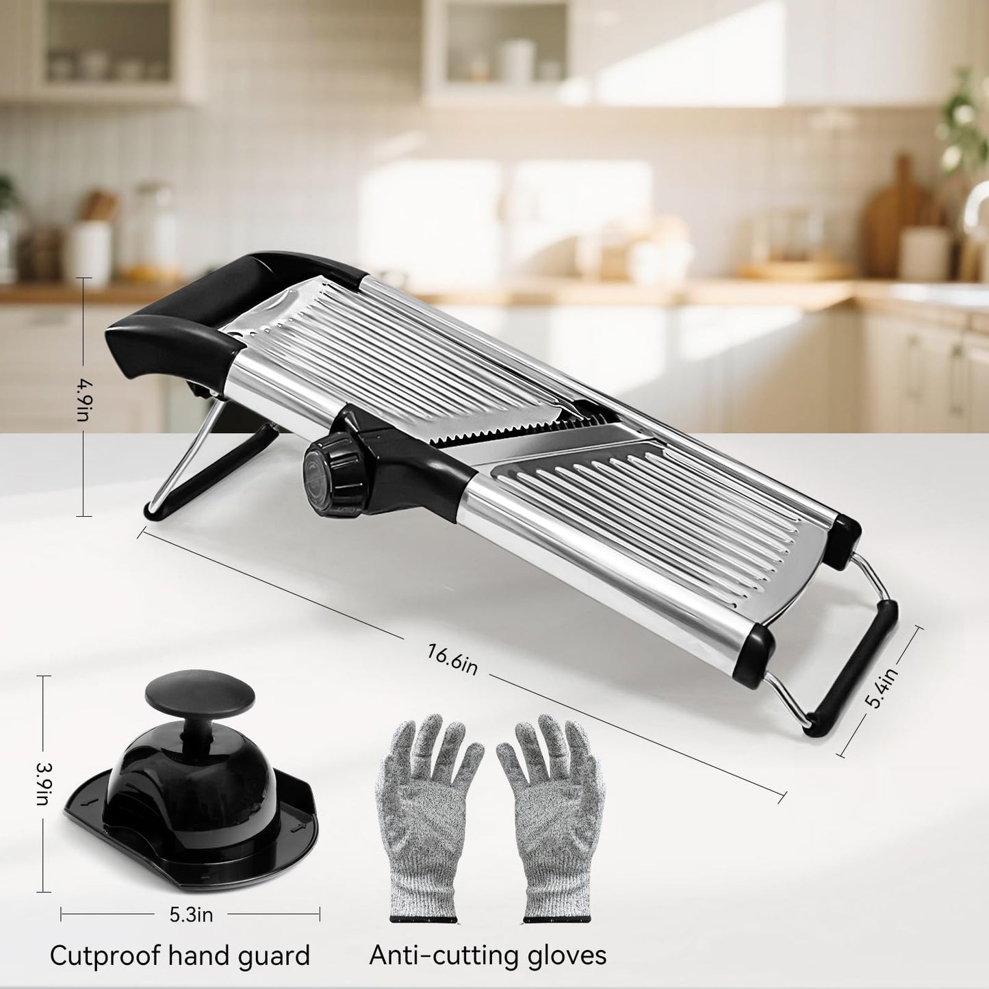 Mandoline Slicer, Mandoline Food Slicer for Kitchen, Mandolin, Vegetable Chopper, Veggie Slicer, Adjustable Stainless Steel Veggie Onion Tomato Julienne Cutter with 1 Pair Cut-Resistant Gloves