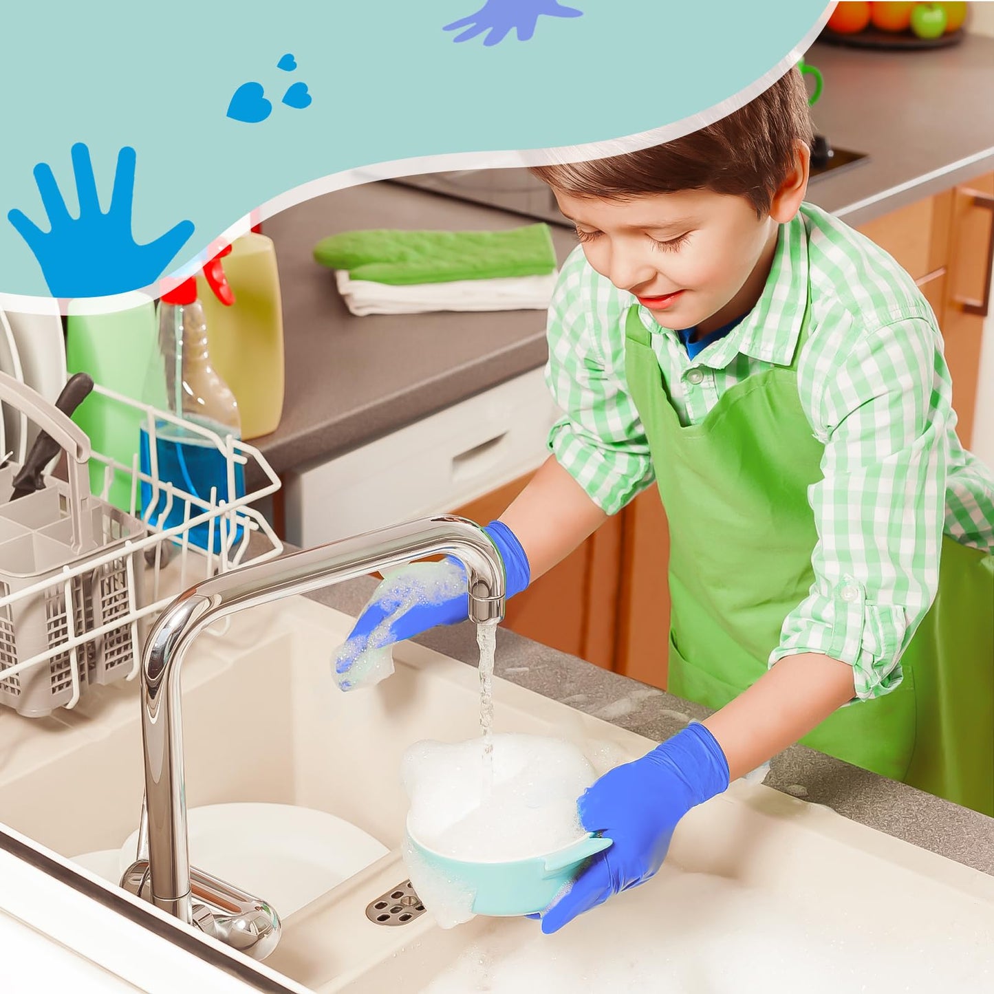 KAHACIYO Kids Nitrile Gloves, Disposable Nitrile Gloves for 4-10 Years - Latex and Powder Free -Kid Size for Cooking, Gardening Crafting, Painting, Cooking, Cleaning(100PCS)