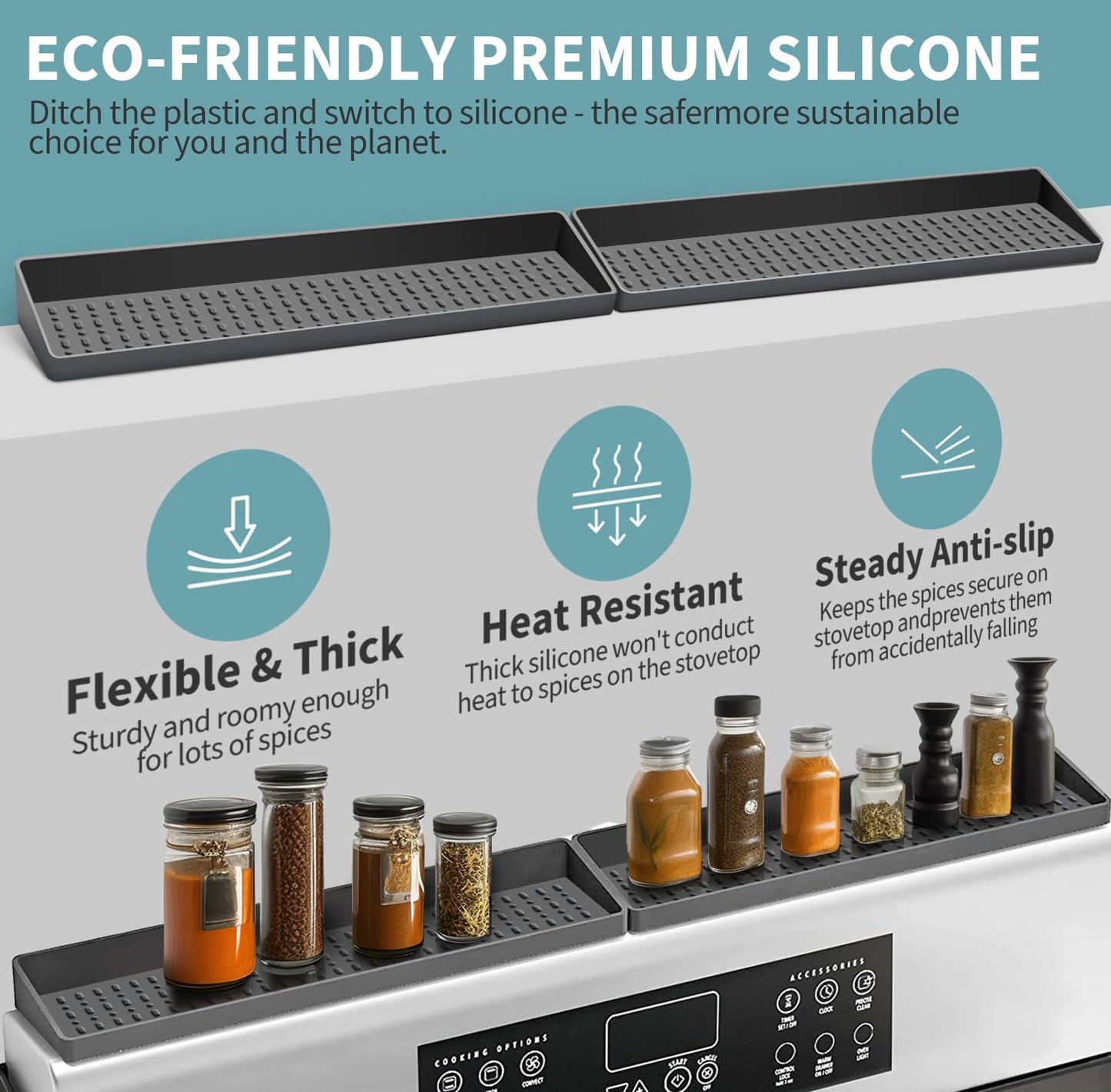 BFONS 30" Magnetic Stove Top Shelf, Silicone Top Heat Material Spice Rack, Kitchen Organization Gadgets (Grey)