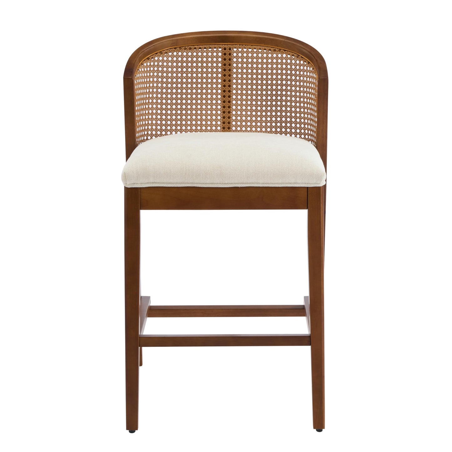 Christopher Knight Home JENA Rattan Counter Stools Set of 2, Counter Height Bar Stools for Bar Table, Rubberwood Frame with Upholstered Barstools, Wood Accent Chair with Footrest, Beige + Walnut