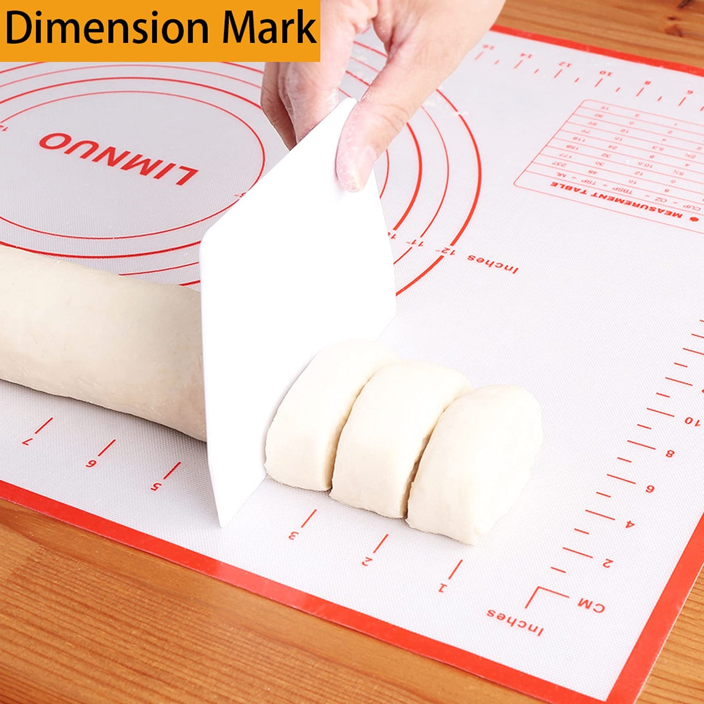 Silicone Baking Mat,Non Stick Rolling Dough with Measurements for Pie Pizza Cookies Fondant Making,Extra Thick Non Slip Silicone Pastry Mat (Red, L-16"×24")