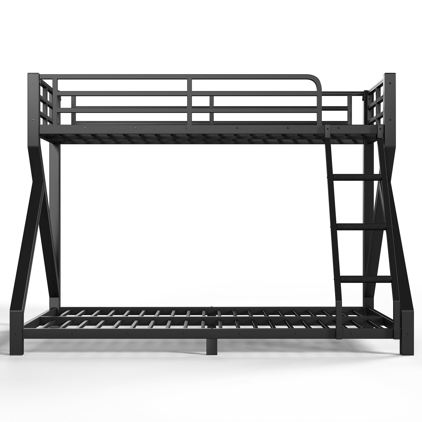 Bellemave Twin XL Over Queen Bunk Bed Frame with Noise Reduced Design, Low Profile Bunk Bed with Ladder and Fence, Heavy Buty Bunk Beds for Adults, Teens