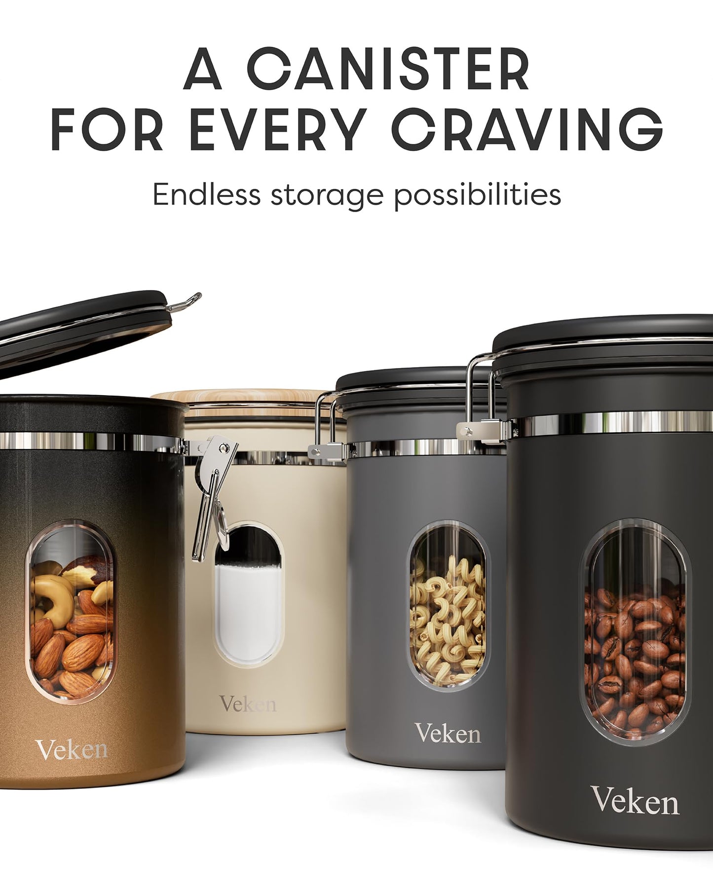 Veken Coffee Sugar Canister with Window, Mothers Day Gifts For Women,Airtight Stainless Steel Kitchen Food Storage Container, Date Tracker & Scoop for Grounds Coffee, Beans,Tea,Flour,Cereal,22OZ,Cream