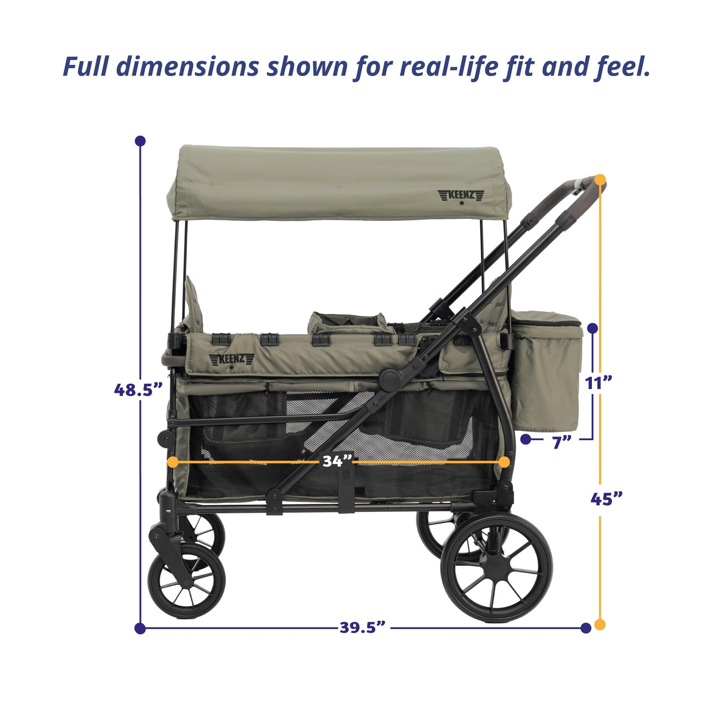 Keenz Viva 4-Passenger Compact Stroller Wagon for Kids with Foldable Frame, Push/Pull Handle, EVA Wheels, and Mosquito Net Canopy – Lightweight Wagon for Families, Green