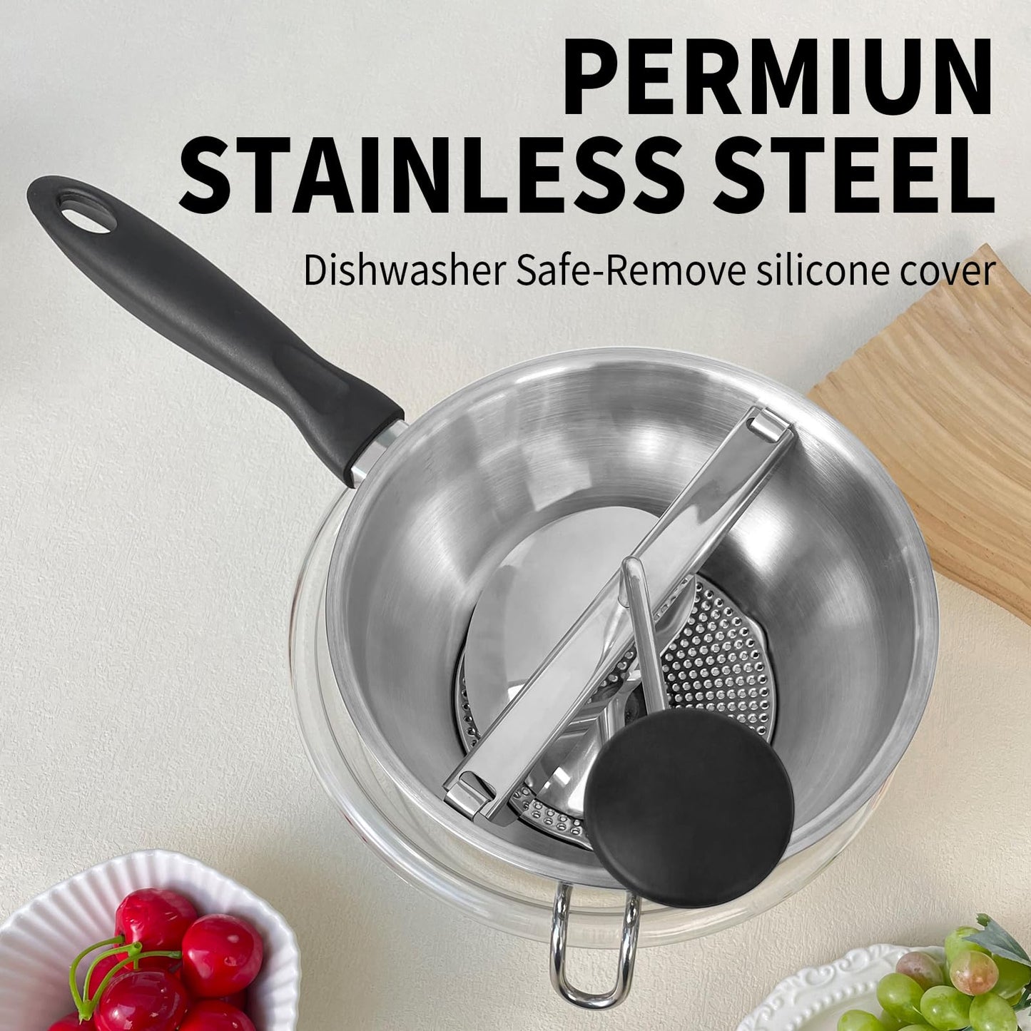Stainless Steel Ergonomic Food Mill with 3 Grinding Discs, Compralo Rotary Food Mill for Tomato Apple Sauce, Puree, Mashed Potatoes, Jams, Dishwasher Safe