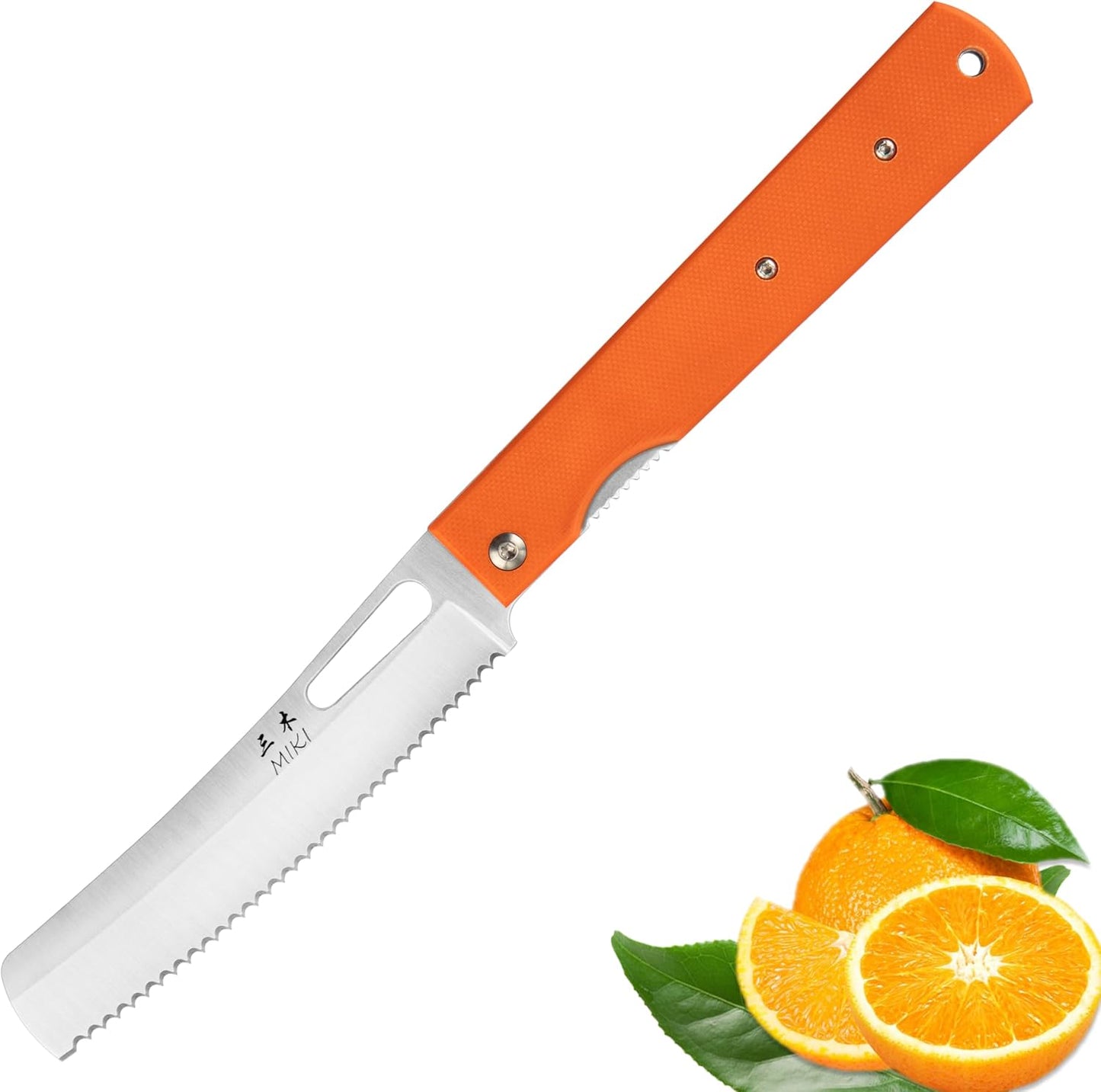 Miki Folding Pocket Knife with 440A Stainless Steel Blade | Japanese Chef Knife for Outdoor Cooking, Orange G10 Handle
