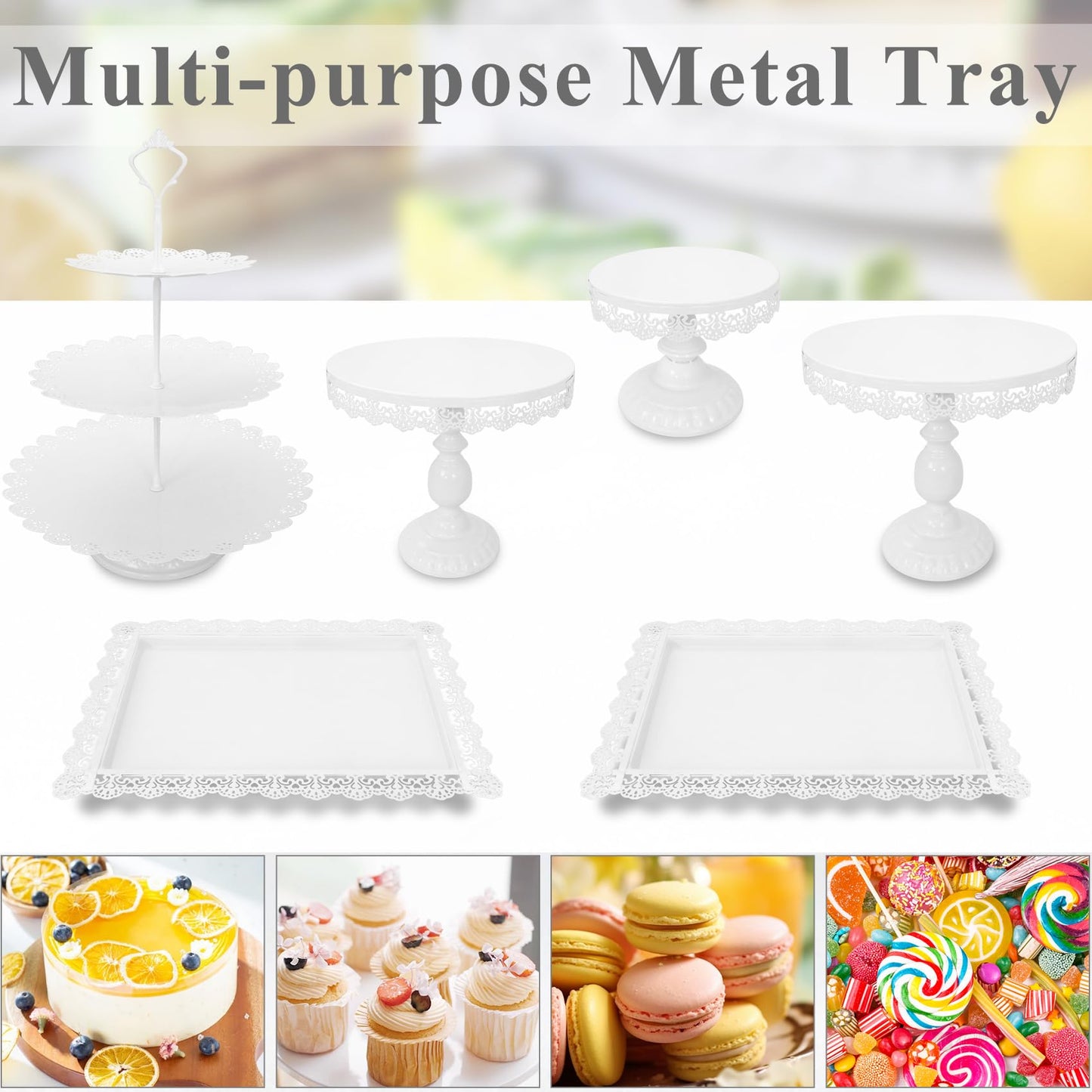 JALANCY Set of 9 Cake Stands Metal Cupcake Stand Set Multiple Styles Candy Fruit Display Tower Dessert Plate Cake Serving Tray for Birthday Party Wedding Anniversary Baby Shower Engagement (White)