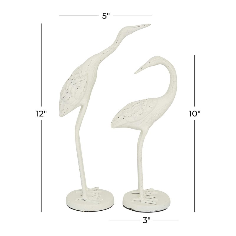 Deco 79 Metal Bird Decorative Sculpture Home Decor Statues, Set of 2 Accent Figurines 10", 12"H, White