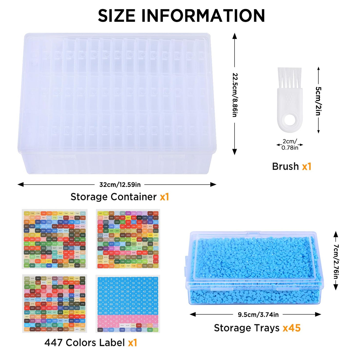 Zefy 45pcs Stackable Diamond Art Storage Trays, 2-in-1 Diamond Painting Containers Trays with 447 Colors Labels Stickers, Diamond Art Accessories for Gems Drills Dots