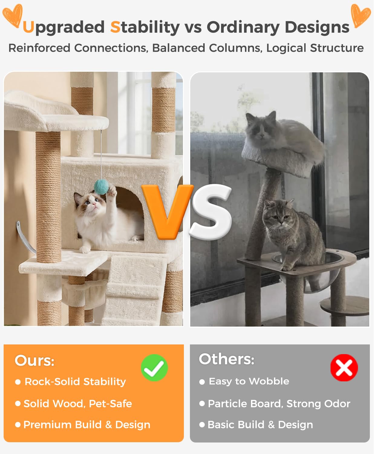 Catlike【Rock-Solid Real Wood】 76“ Tall Cat Tree for Large Cats, No Wobble Even at the Top, Extra-Large Condos for Maine Coons & Big Cats, Indoor Cat Tower with Scratching Posts, Perches & Hammmock