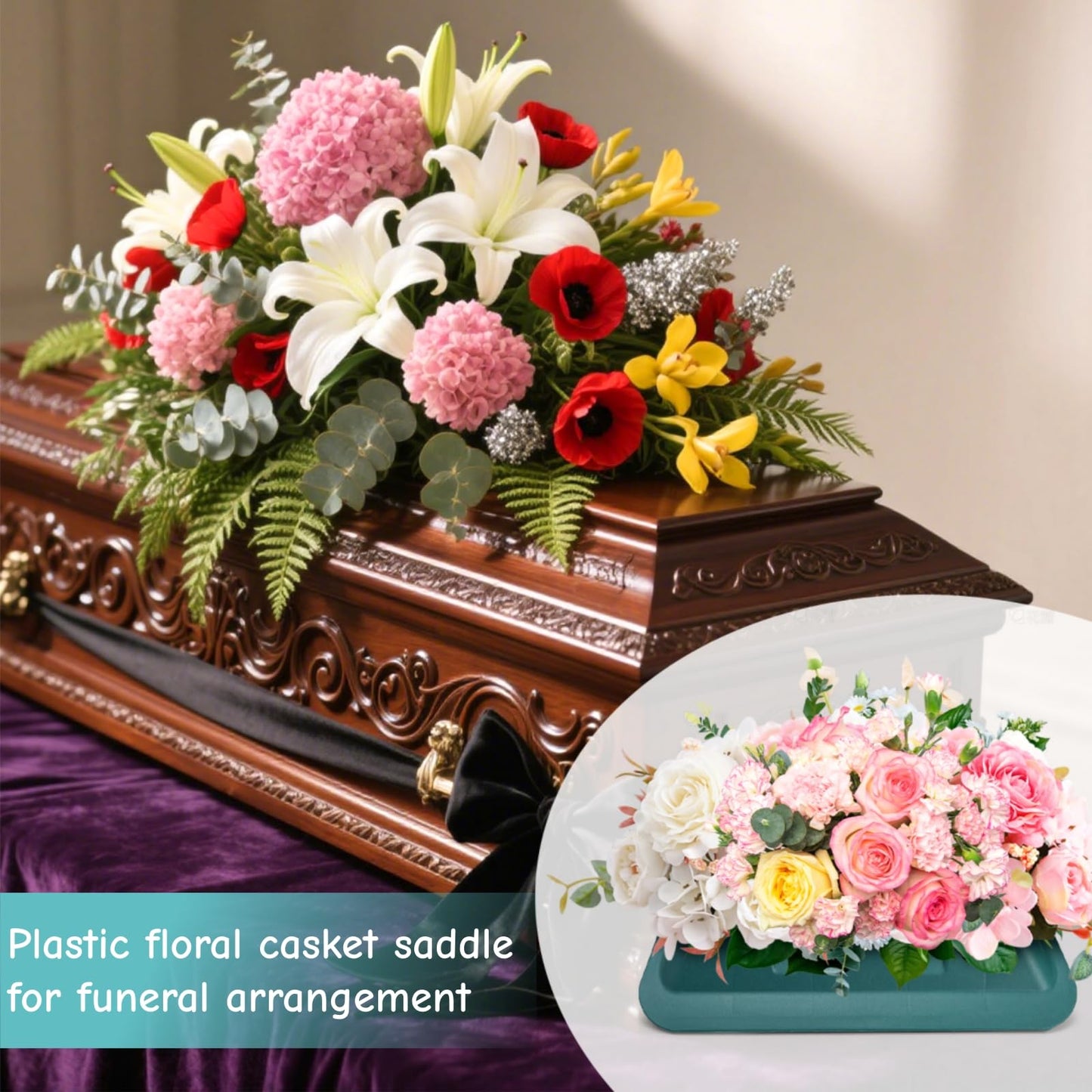 Jowgut 3 Pack Floral Foam with Bowl Kit, 12.8"L × 11.2"W × 2.8"H Large Rectangle Flower Arrangement Base Casket Saddle, Plastic Flower Foam Blocks Funeral Supplies for Table Party Wedding Festival