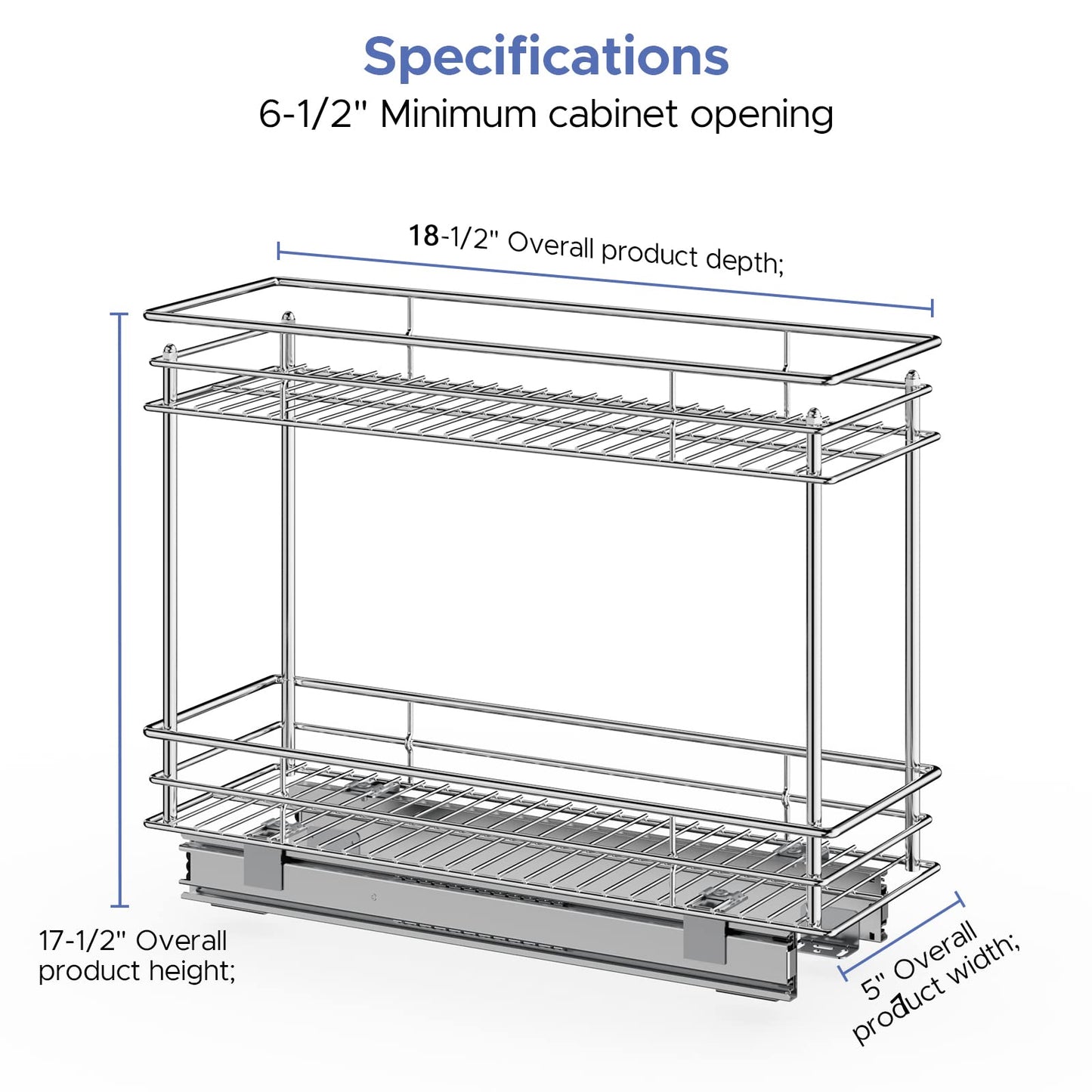 LOVMOR Pull Out Cabinet Organizer and Storage (5" W x 21" D) 2-Tier Pull Out Shelf Storage for Kitchen Base Cabinet Silver(5" W x 21" D, Silver, Roll on Top)