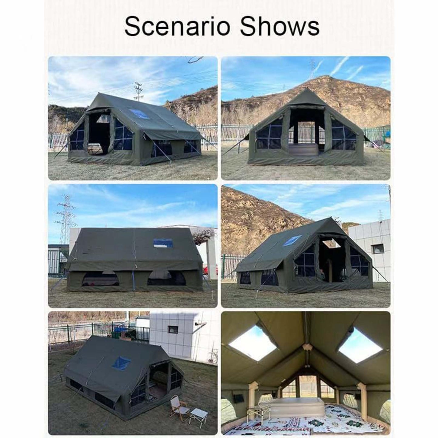 13' x 10' Inflatable Camping Tent for 8-10 Person, 4 Season Blow Up Tents with Waterproof pad, Easy Set-Up Glamping Inflatable Hot Tent with Stove Jack for Camping Adult