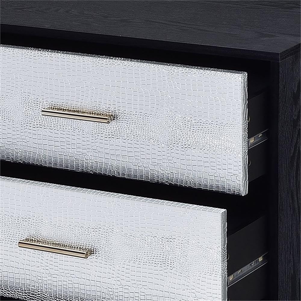 Acme Furniture 6 Drawers Wooden Dresser, Black, Silver and Gold