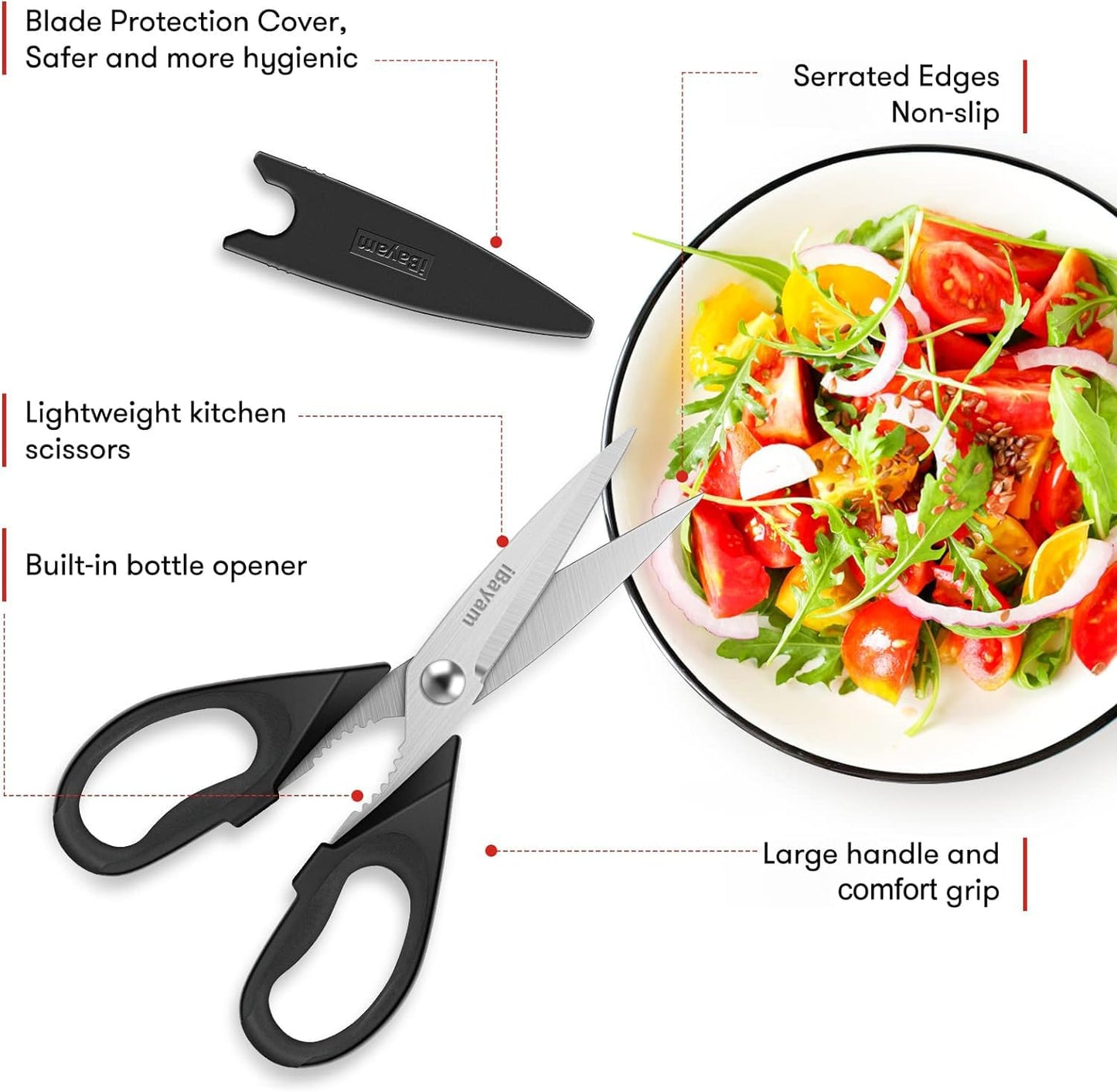 iBayam Stocking Stuffers for Men, White Elephant Gifts for Adults, Kitchen Scissors All Purpose Kitchen Shears 8.5" Cooking Scissors with Sheath, Black Kitchen Accessories, Kitchen Gadgets Utensils