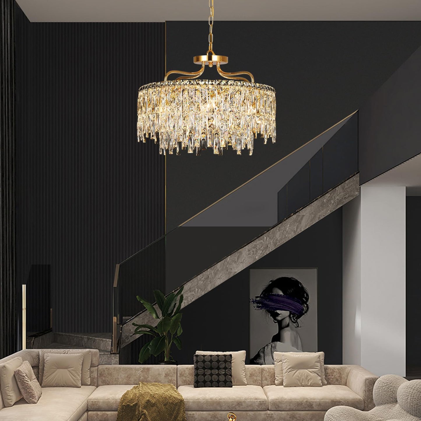 NISIDUN Gold Crystal Chandeliers for Dining Room Light Fixture, 24" Modern Round Chandeliers,8 Lights Luxury Ceiling Pendant Ceiling Lighting for Dining Room Bedroom Entryway Foyer Staircase