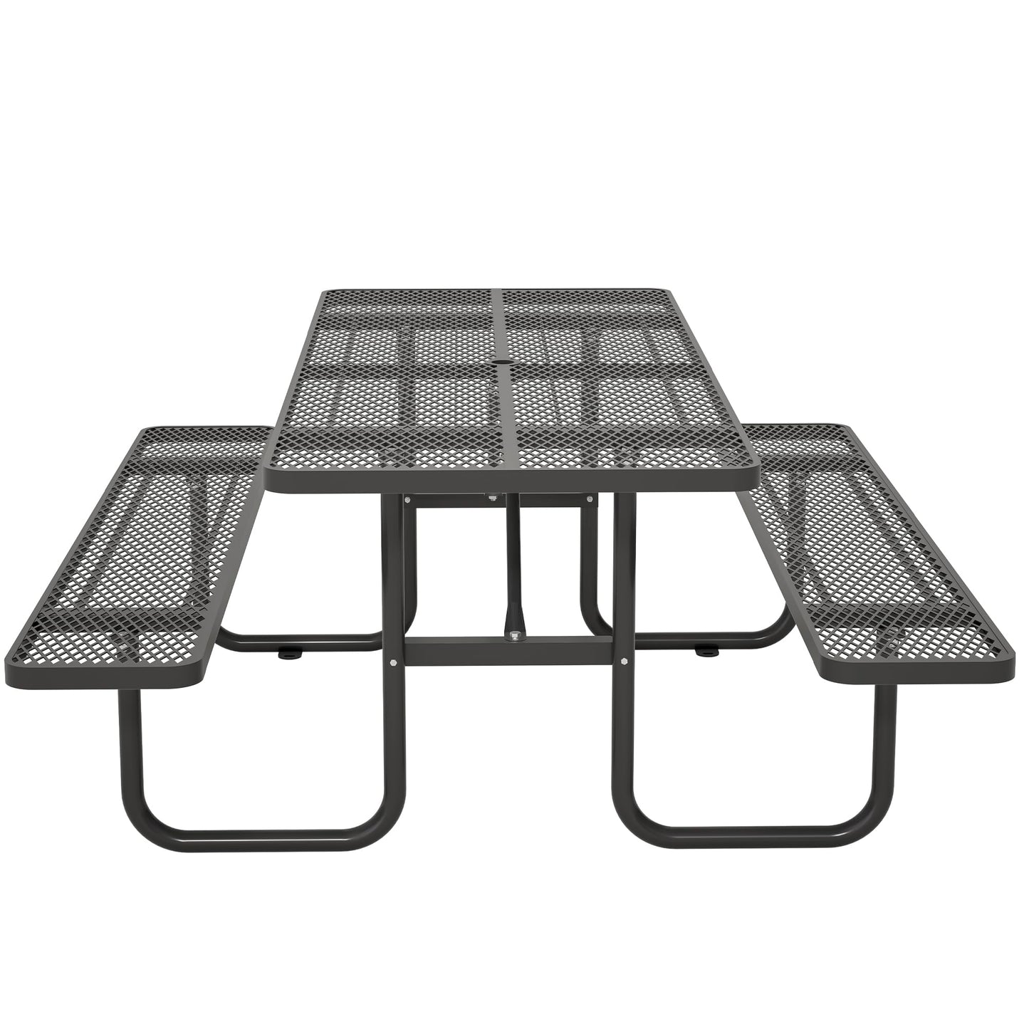 Dvasovio 72 Inch Rectangular Metal Picnic Table with 1.73" Umbrella Hole, Heavy-Duty Steel Mesh Table Set, Weather Resistant Sturdy Outdoor Furniture, for Patio, Garden, Courtyard & BBQ, Black