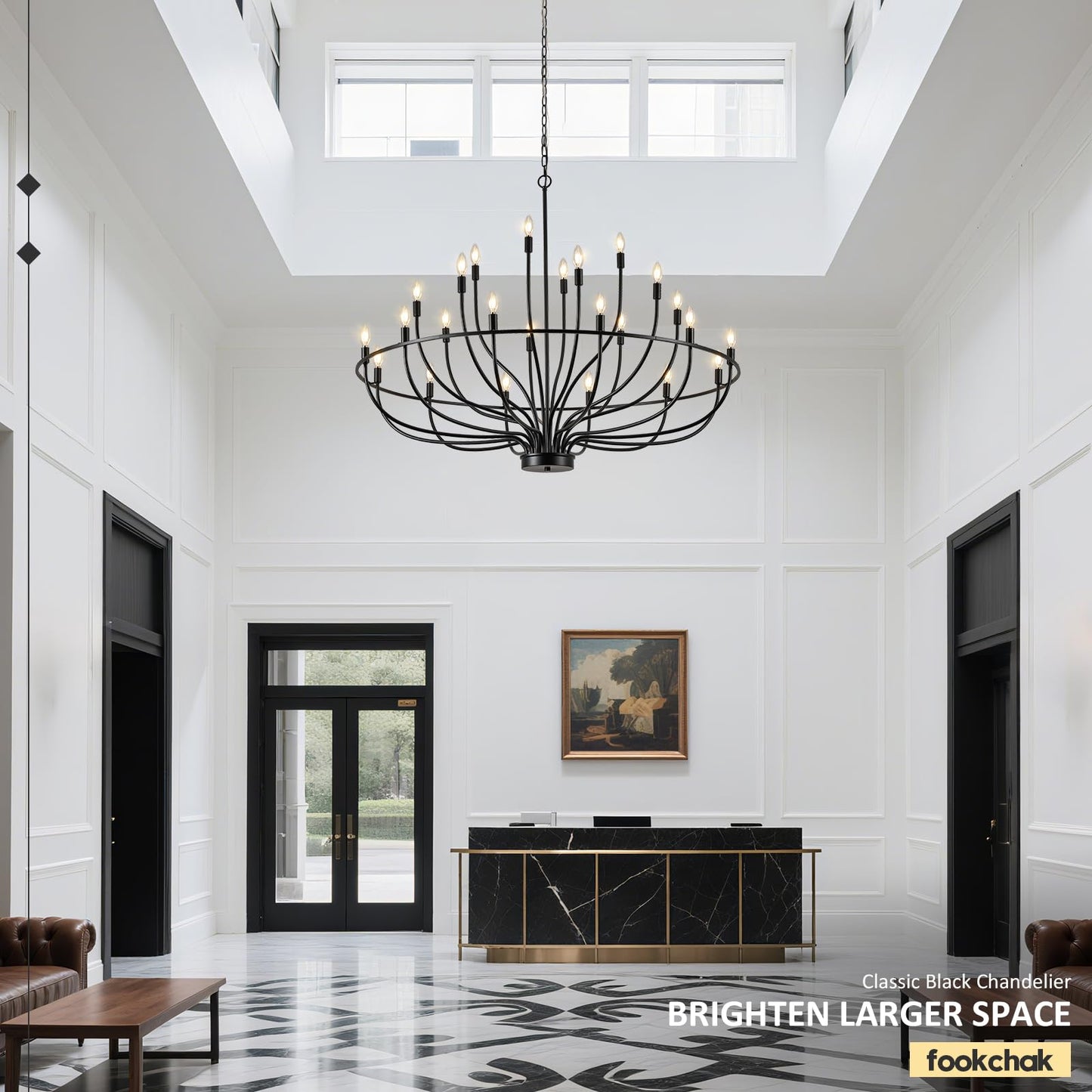FookChak 24 Light Black Chandelier 51'' Large Candle Chandeliers for High Ceiling Foyer Modern Farmhouse Chandelier Light Fixture for Large Living Room Dining Room Stairs Entry Restaurant Hotel