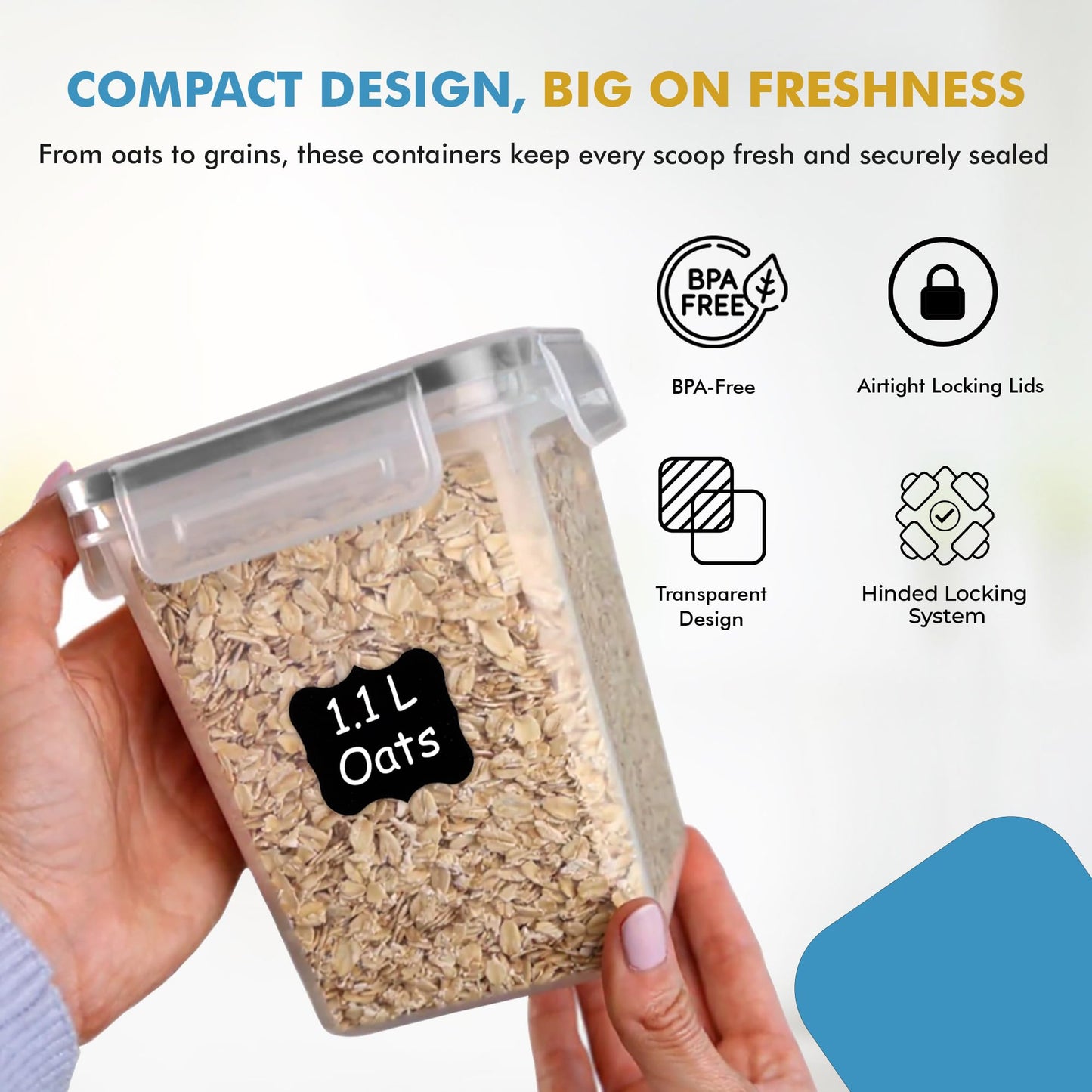 Shazo Flour Sugar Storage Containers Set of 3 (6L, 2.9L, 1.1L) Large Airtight Food Storage Containers with Lids, BPA-Free Plastic Container for Kitchen & Pantry Organizers, Cereal, Rice & Pasta