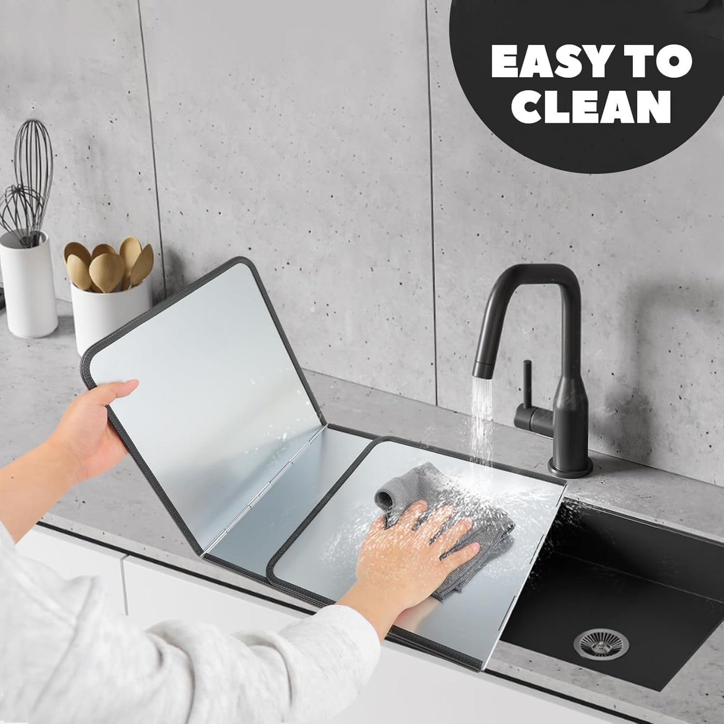 3 Sided Foldable Splatter Guard, Stainless Steel Grease Splatter Screen, Non-Stick Oil Splash Guard, Anti-Grease Cooking Shield, Heat-Resistant Stove Protector with Safe Edge, Easy to Clean (Medium)