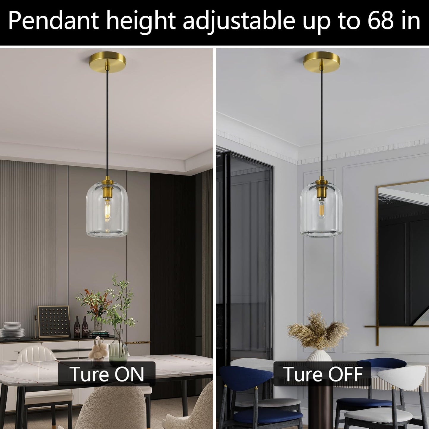 LBSQJ Modern Gold Pendant Lights Kitchen Island Ceiling Chandelier Indoor Crystal Hanging Light Fixtures for Dining Room Kitchen Living Room Bedroom(2Pack)
