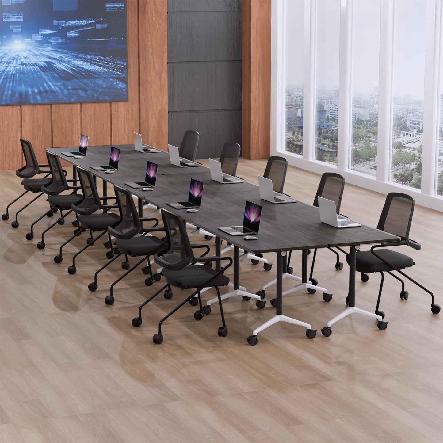 rzoizwko 55.1" Folding Conference Table with Wheels,4 Pack Heavy-Duty Flip-Top Reconfigurable Training Table System,Rolling Conference Room Tables for Office, Classroom & Meeting Rooms