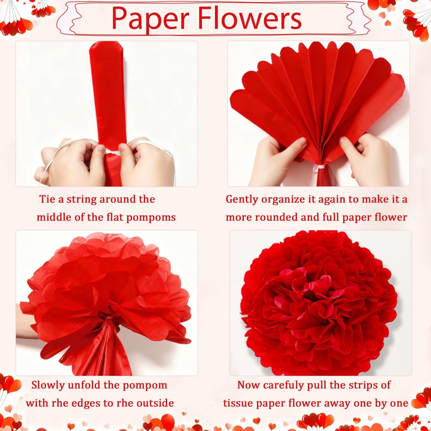 Valentines Day Decorations, Happy Valentines Day Banner and Red Heart Balloons for Valentines Decor with Paper Flowers and Heart Hanging Decor