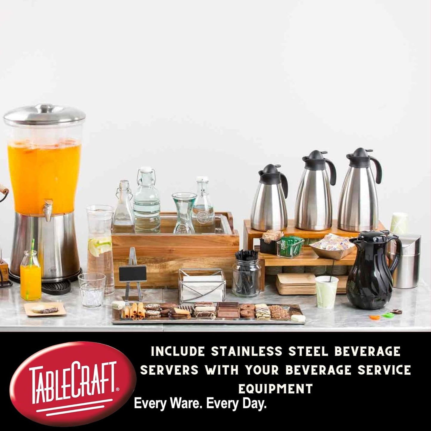 Tablecraft Stainless Steel Vacuum Coffee Carafe, 68 Ounce Thermal Insulated Dispenser for Hot and Cold Beverages