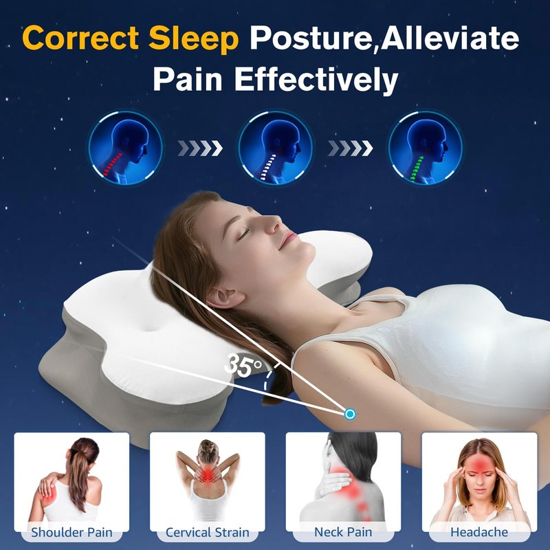 Cervical Neck Pillow, Pillows for Neck and Shoulder Pain, Contour Pillow, Neck Pillows, Pillow for Neck Pain Relief, Side Sleeper Pillows for Adults, Ergonomic Pillow, Memory Foam Pillows(Light_White)