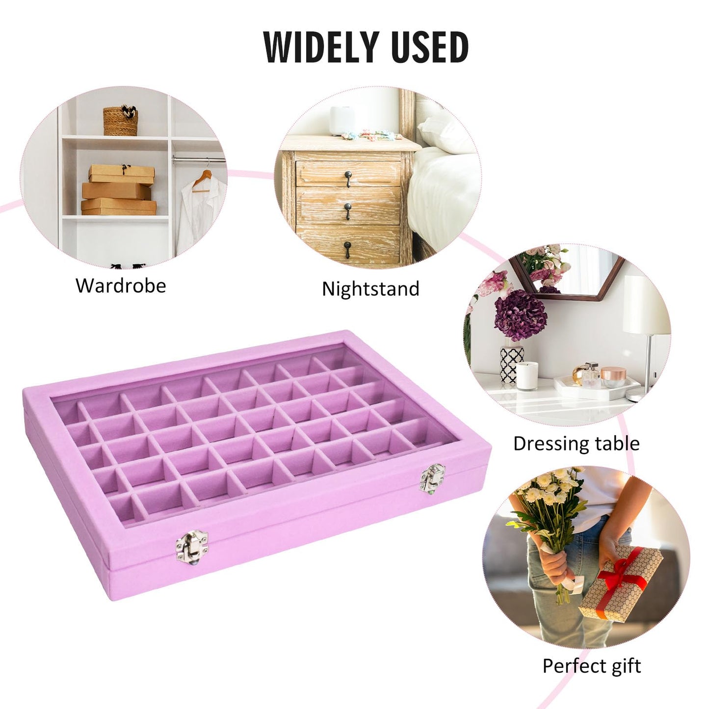 Vicoter Velvet Jewelry Tray 48 Compartments Jewelry Display Organizer with Transparent Cover Rings, Earrings, Necklaces, Pendants Storage Box for Girls, Wives, Mothers, Women