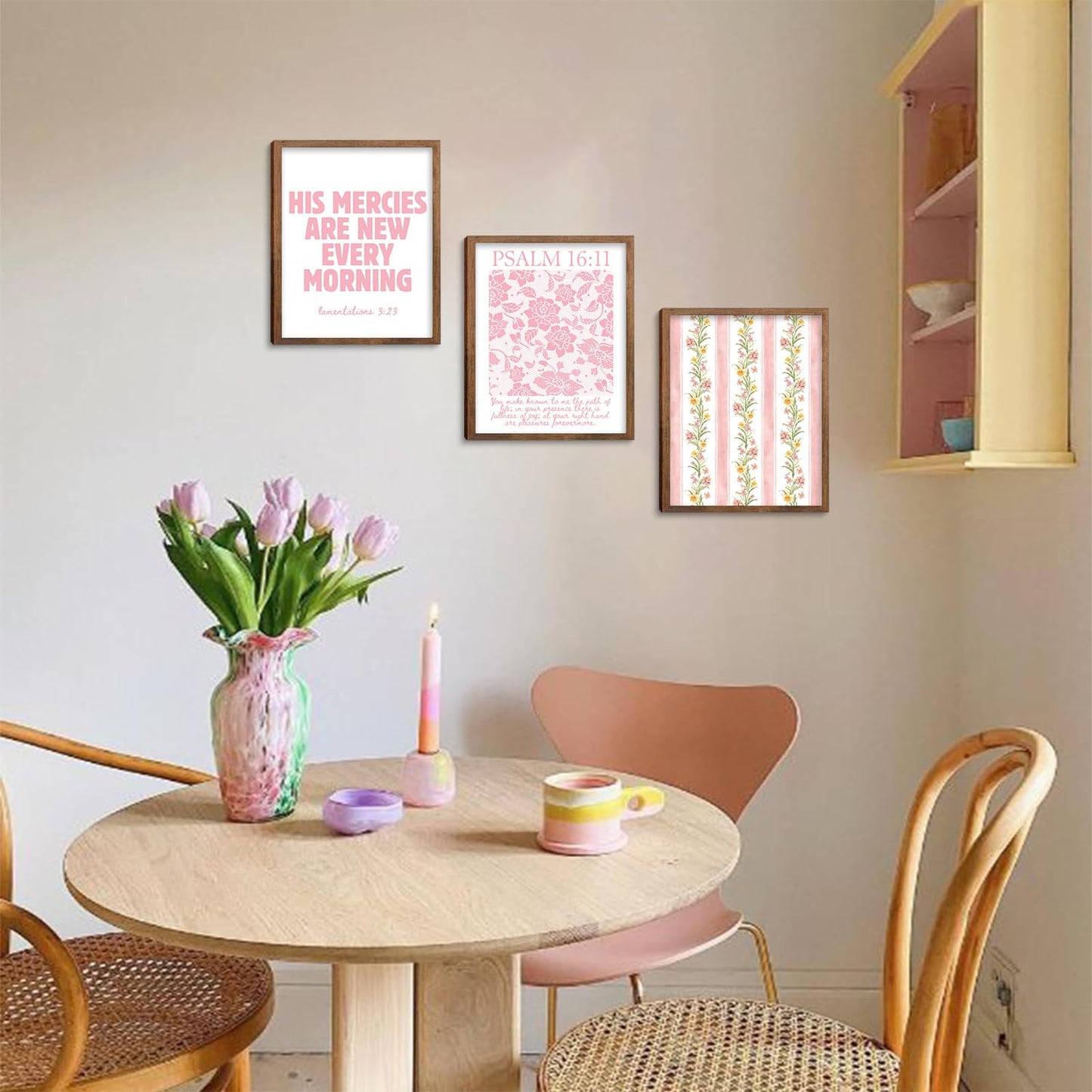 Christian Wall Art Pink Bible Verse Canvas Posters Coquette Bow Room Wall Decor Jesus Scripture Pictures Trendy Preppy Christian Floral Aesthetic Prints for Girls Bedroom 8x10xInch Set of 9 Unframed