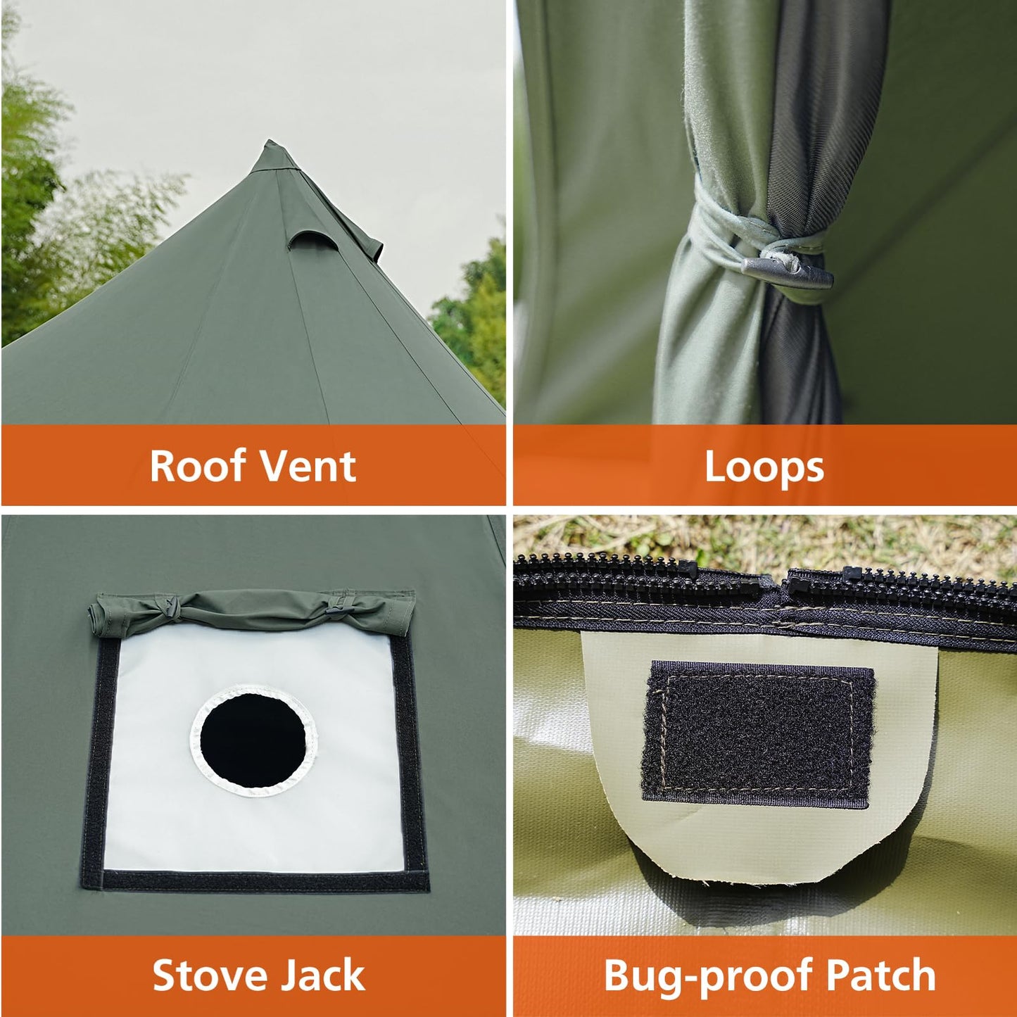 VANFOND Canvas Bell Tent, Yurt with Stove Jack, Waterproof and Breathable Glamping Wall Tent, Detachable Groundsheet for Camping Party