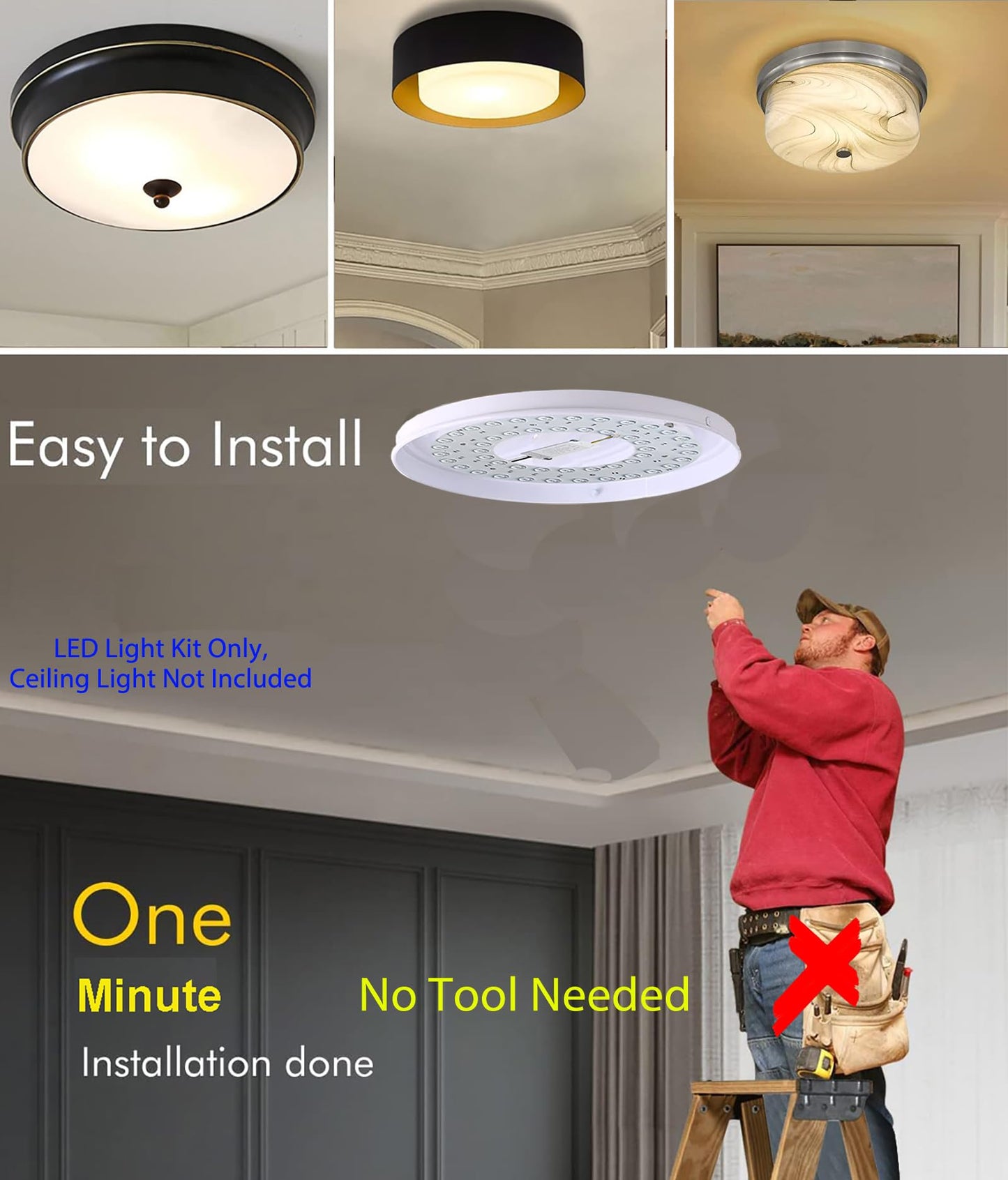 OLYMSTAR 36W 3 Color Temperature LED Flush Mount Ceiling Fan Light Kit Replacement LED Light Board Panel,Retrofit LED Light Engine