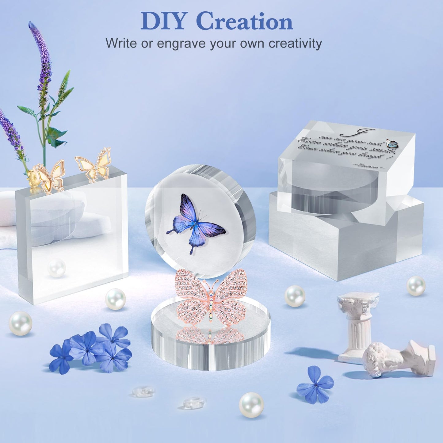 SAMYUCHO Acrylic Blocks 3 X 3 X 1 Inch 4 Pcs Acrylic Base Stand for Display Clear Block Square Riser Display Stands Pedestal Polished Cube for Jewelry trophy Props Collection Ring
