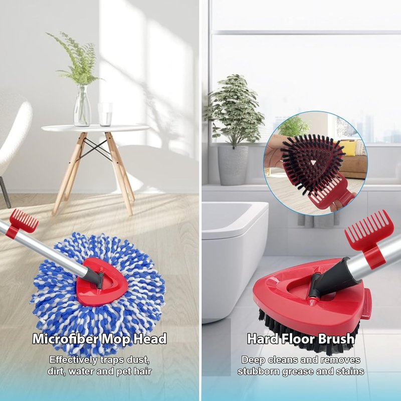Fatmass Spin Mop Head and Brush Replacement Compatible with O Cedar EasyWring 1-Tank System, 4 Mop Replace Heads, 1 Handle, 1 Base and 1 Scrub Brush Combo Set