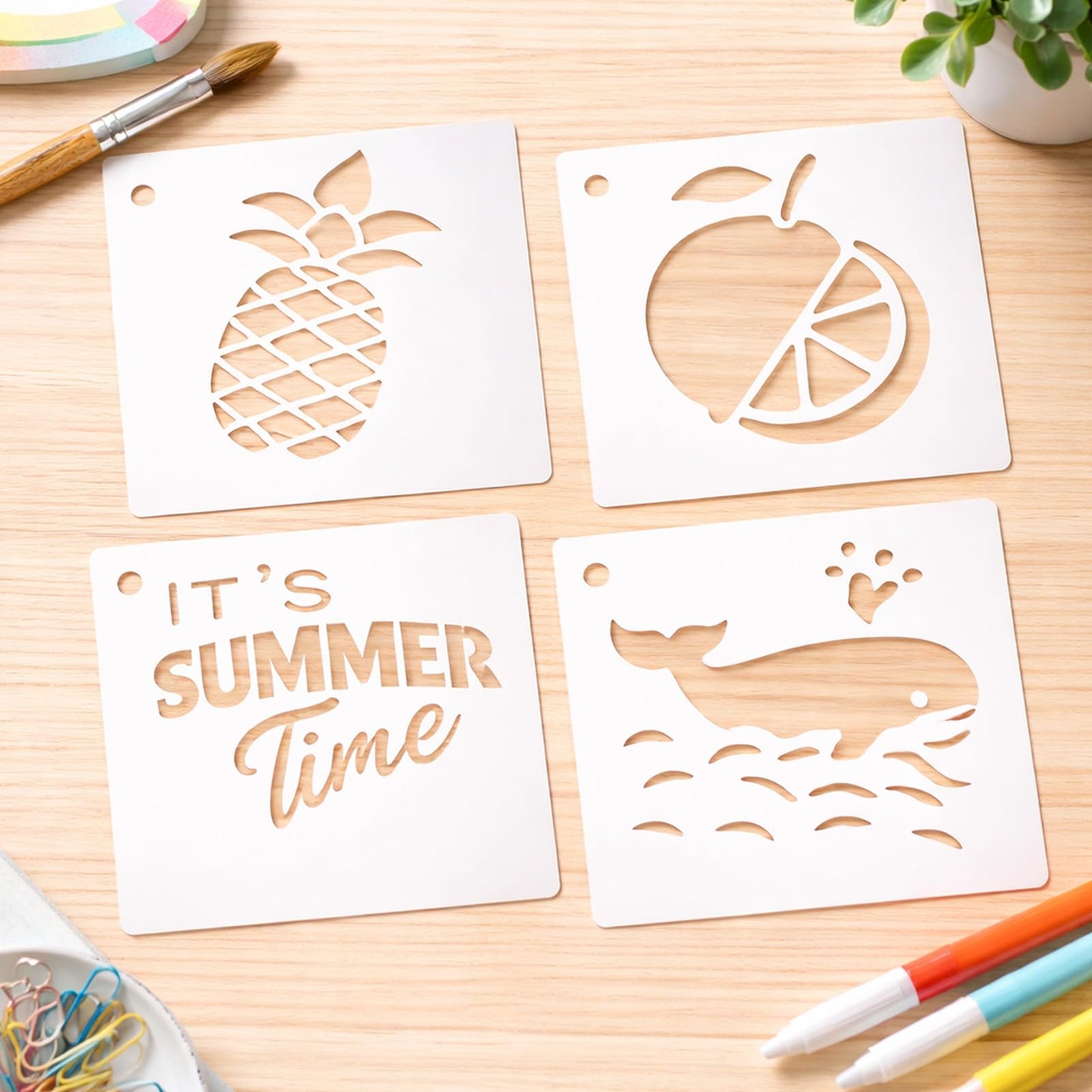 80 Pcs 3 Inch Summer Stencils for Painting, Reusable Beach Ocean Stencils for Wood, Wall, Canvas & Cards, Tropical DIY Crafts Decor