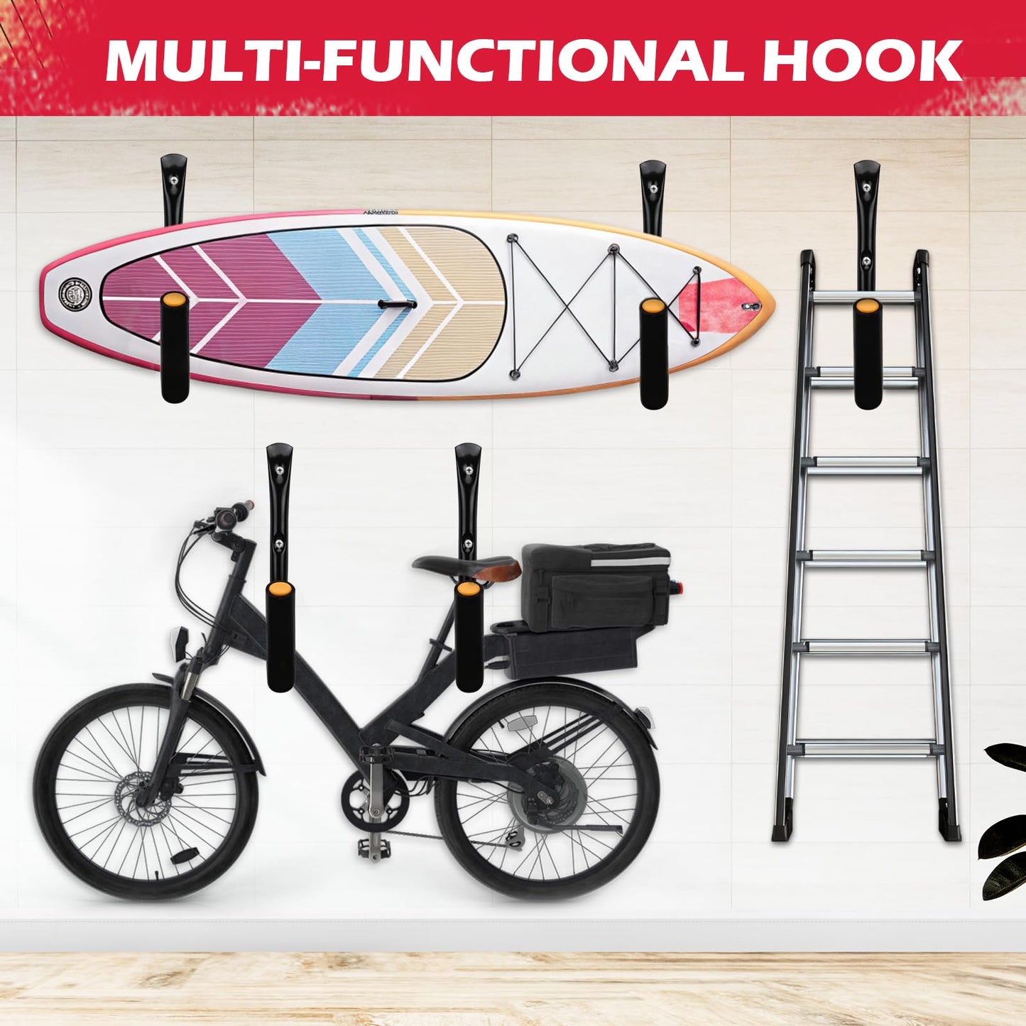 SEDY 4-Piece 15" 100 Lbs Heavy Duty Garage Storage Hooks, Kayak Storage Rack Garage Hooks Jumbo Arm Kayak Wall Mount for Hanging Surfboard Snowboard Paddle Board Ladders Bikes