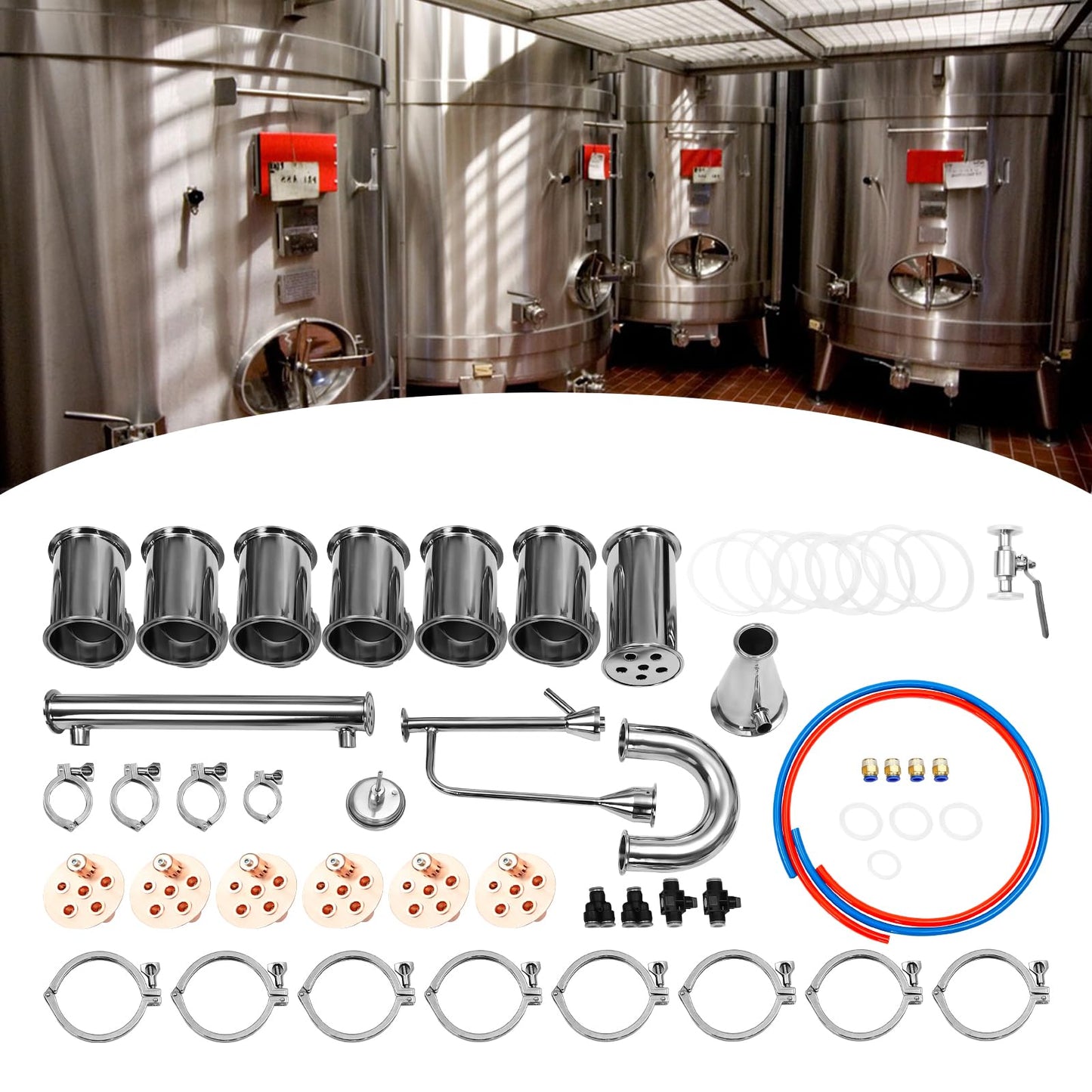 Alcohol Distillation Flute, Tubular Distillation Tower 304 Stainless Steel Alcohol Distiller Silver Flute Reflux Column Still for DIY Whisky Wine Brandy Gin 4" (6Layer55.7”H)
