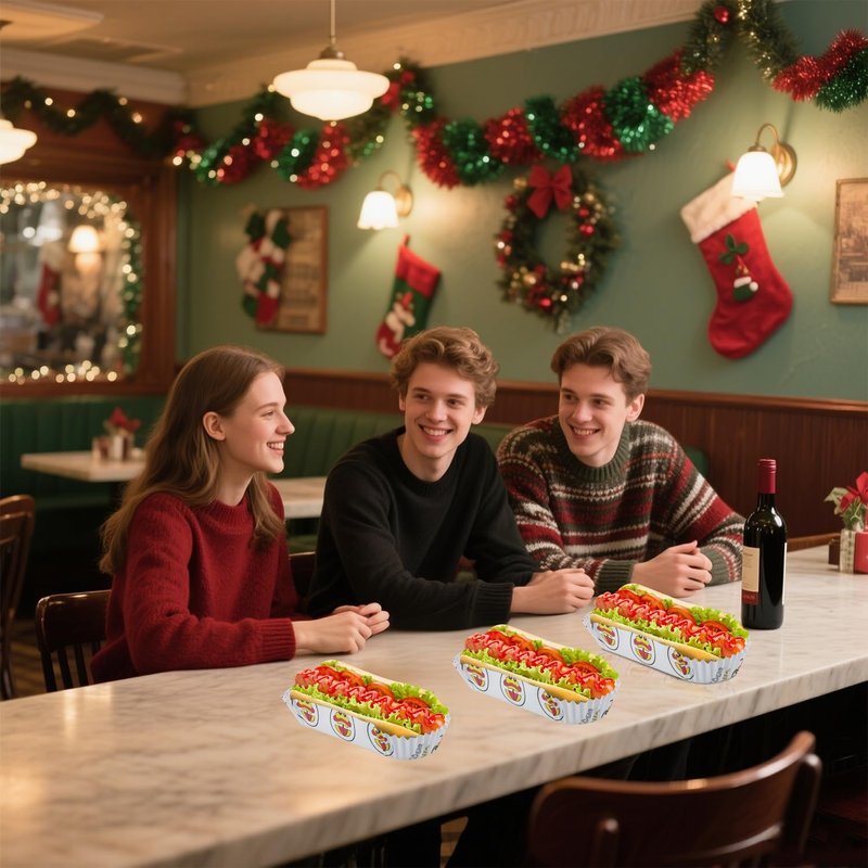 Qmino 300Pcs Hot Dog Trays, 6'' Paper Food Trays Eco Friendly, Boats Rectangular Fluted Hot Dog Tray, Disposable Food Tray Hot Dog Cart Accessories for Takeout Food