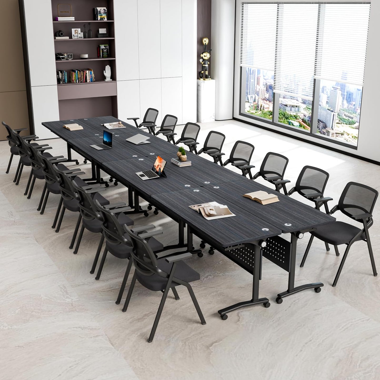 JNMDLAKO Folding Conference Room Table for 6-12 Person, Modular Mobile Large Flip-Top Training Table with Locking Wheels, Modern Rectangular Seminar Meeting Tables for Office (6, Black, 61in)