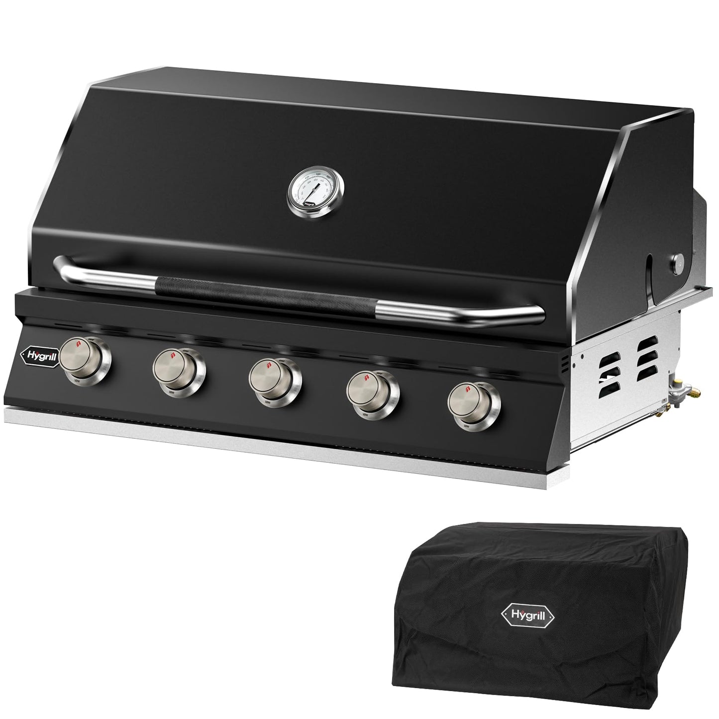 Hygrill STD Series 40-Inch Built In Grill for Natural Gas, Stainless Steel Outdoor Kitchen 5-Burner Grill Head, Black