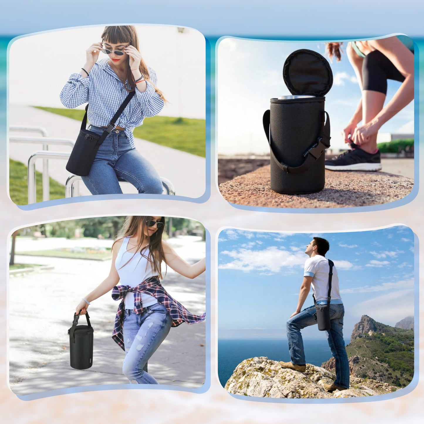 Easecos Food Jar Carrier Bag Insulated Lunch Bag Compatible with Thermos 24 Oz Insulated Jar, Wide Mouth Mason Jars Holder Pouch with Adjustable Shoulder Strap for Office Commute, Picnic, Camping