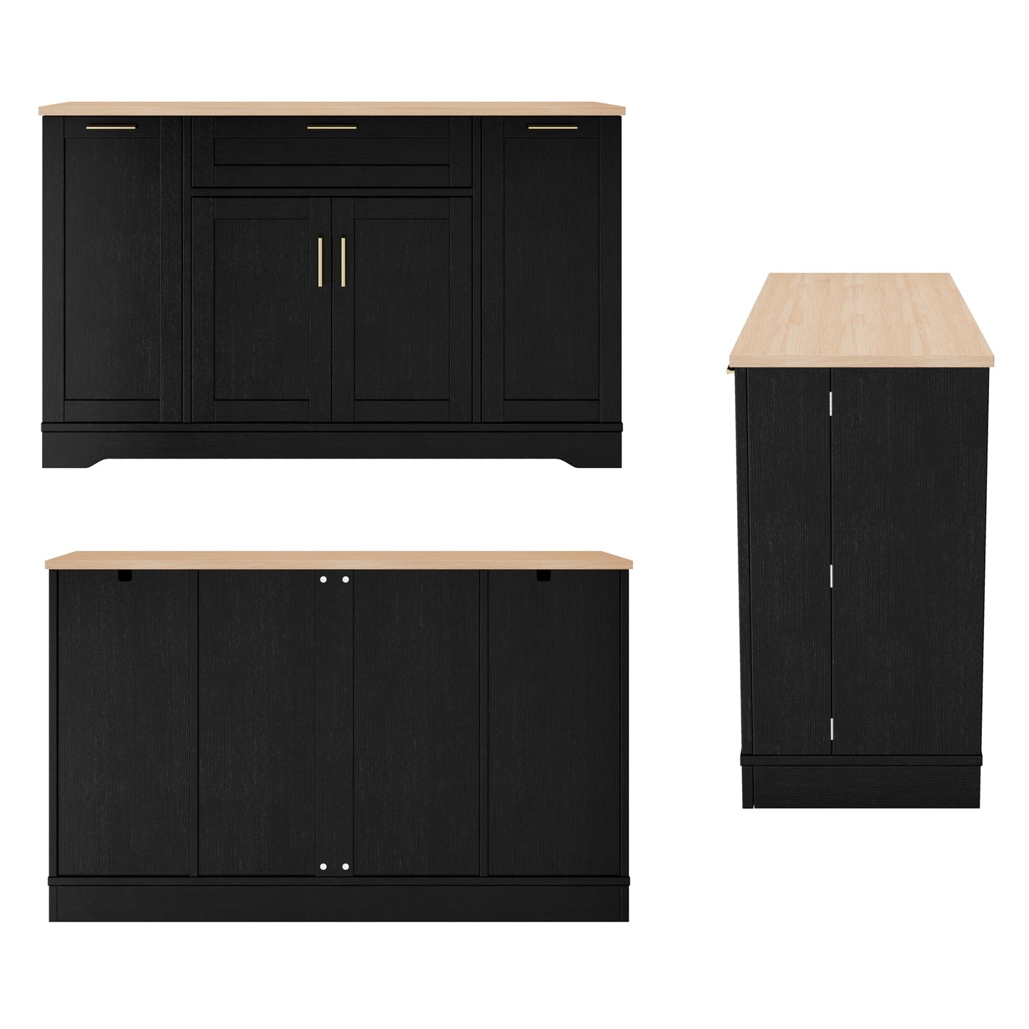 Amposei Kitchen Sideboard Storage Cabinet 54’’ Wooden Credenza Buffet Coffee Bar Cabinet with Drawers, Adjustable Shelves for Living Room Dining, Black