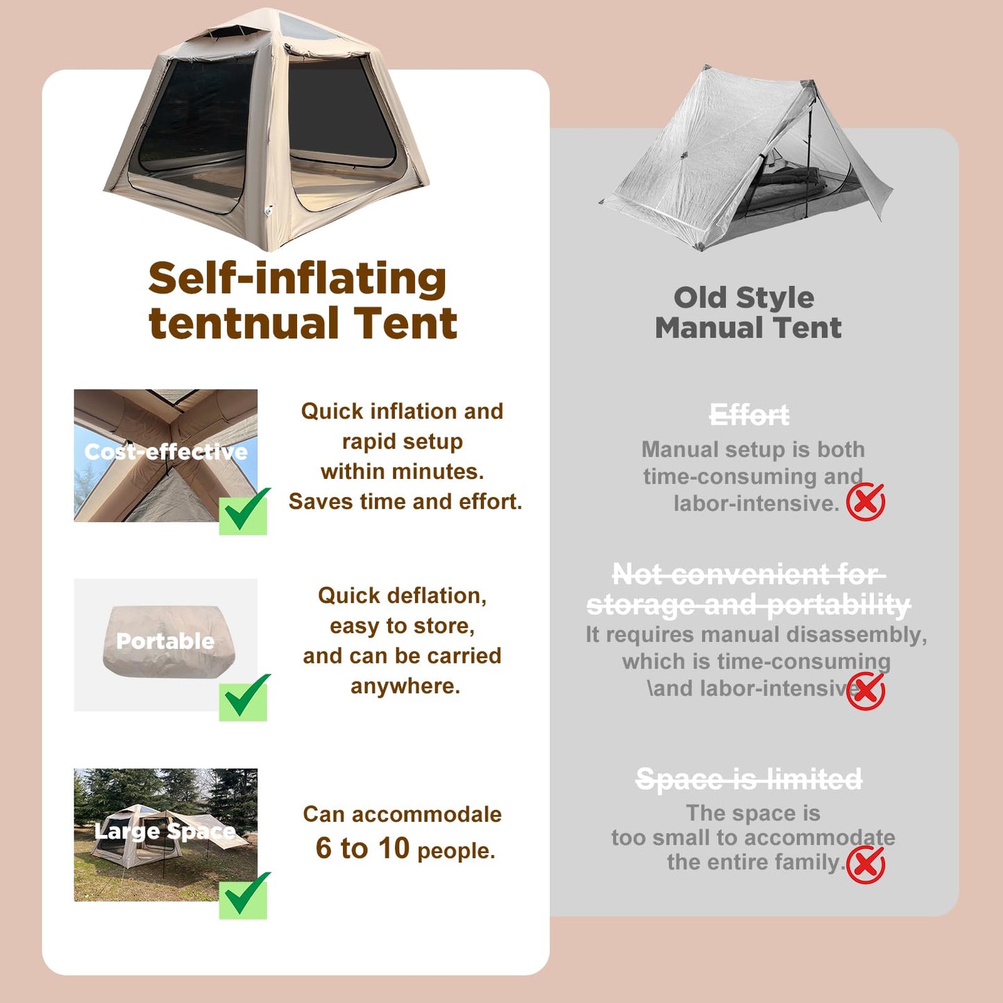Romantic Camp Inflatable Tents for Camping, Family Waterproof Windproof Hot Large Inflatable Tent, Portable 5-7 Person Blow Up Air Tent