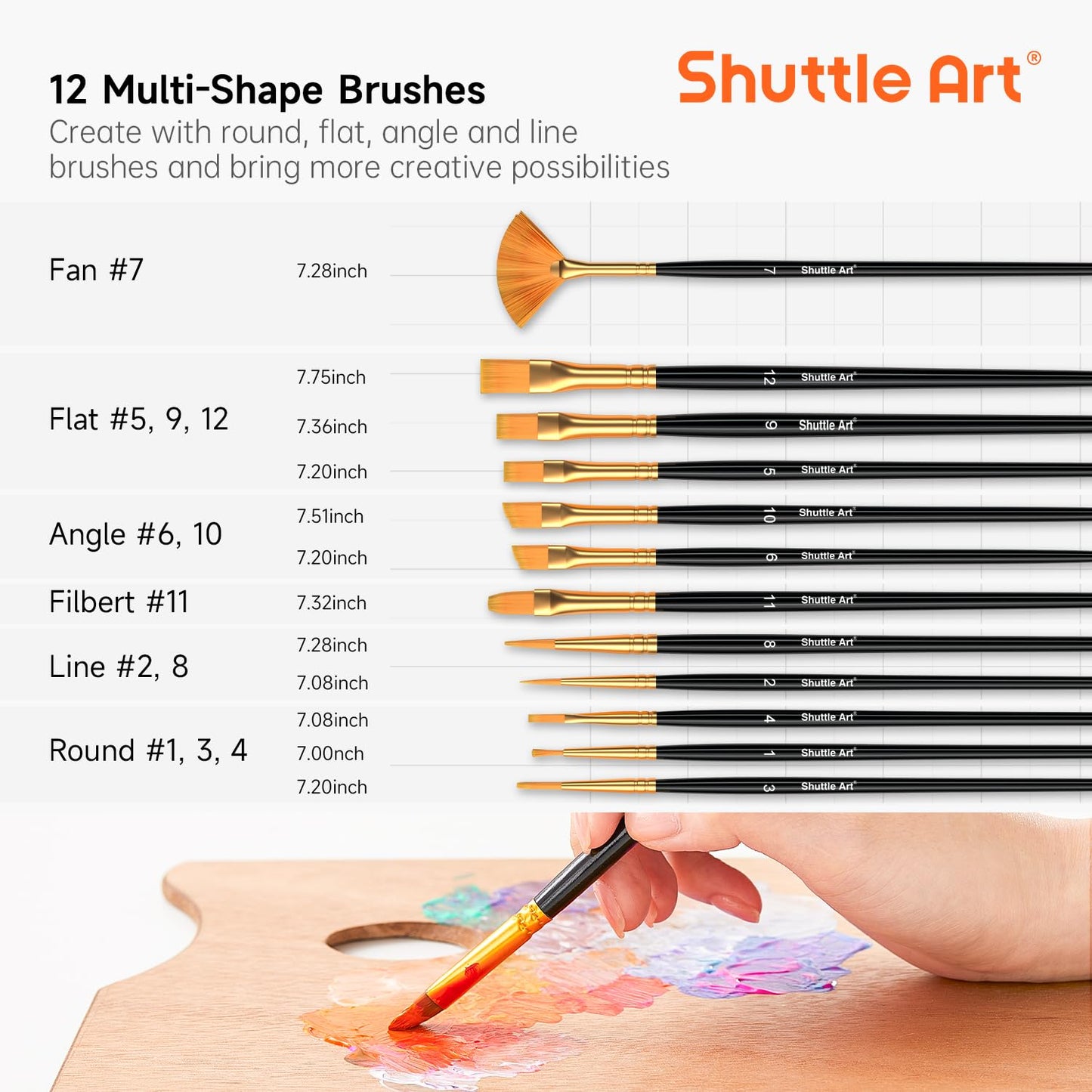 Shuttle Art Acrylic Paint, 36 Colors Acrylic Paint Set with Brushes & Palette, 2oz/60ml Bottles, Rich Pigments Non-toxic for Artists Kids & Adults, Painting on Canvas Rocks Ceramic Wood