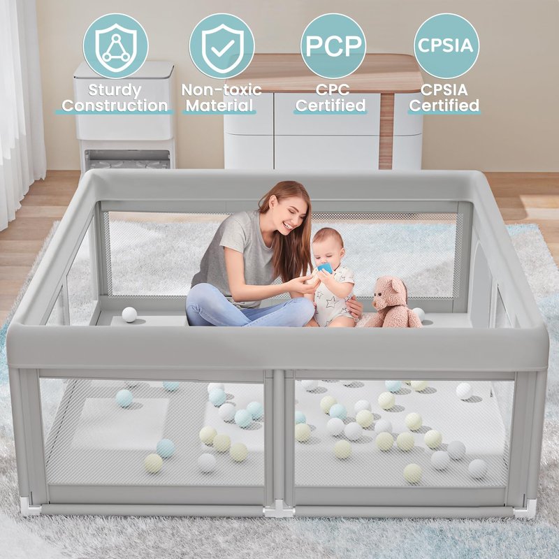 Hiaksedt Baby Playpen 50x50 Inch, Play Pens for Babies and Toddlers Baby Fence Play Yards for Indoor & Outdoor with Breathable Mesh Anti-Fall Playpen