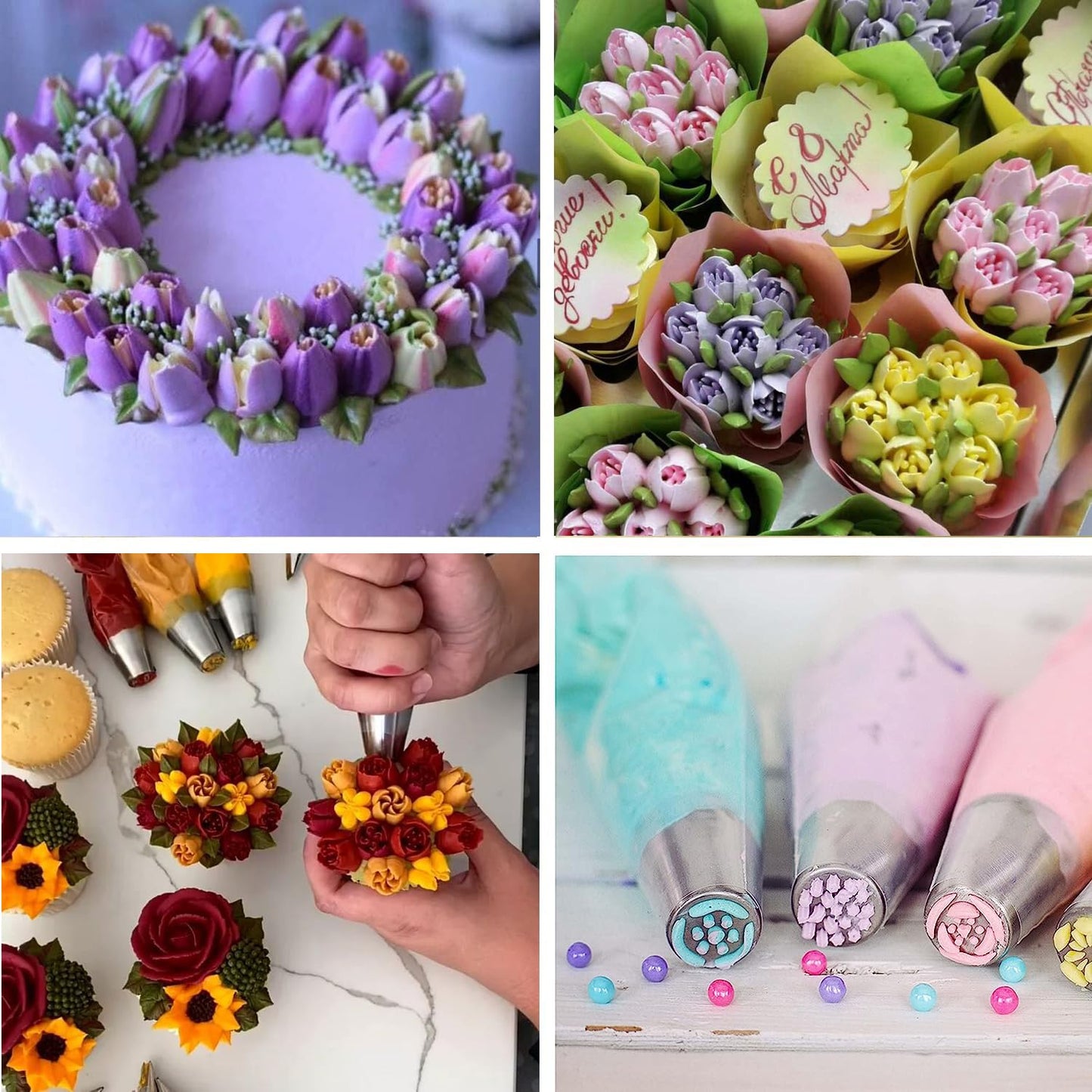 GZMAISULEE 120 PCS Piping Bags and Tips Set 14 In 100 PCS Pastry Bags Cupcake Cookie Cake Decorating Kit 12 Flower Frosting Nozzles 2 Leaf Piping Tips 2 Couplers 2 Icing Bag Ties 1 Tips Brush